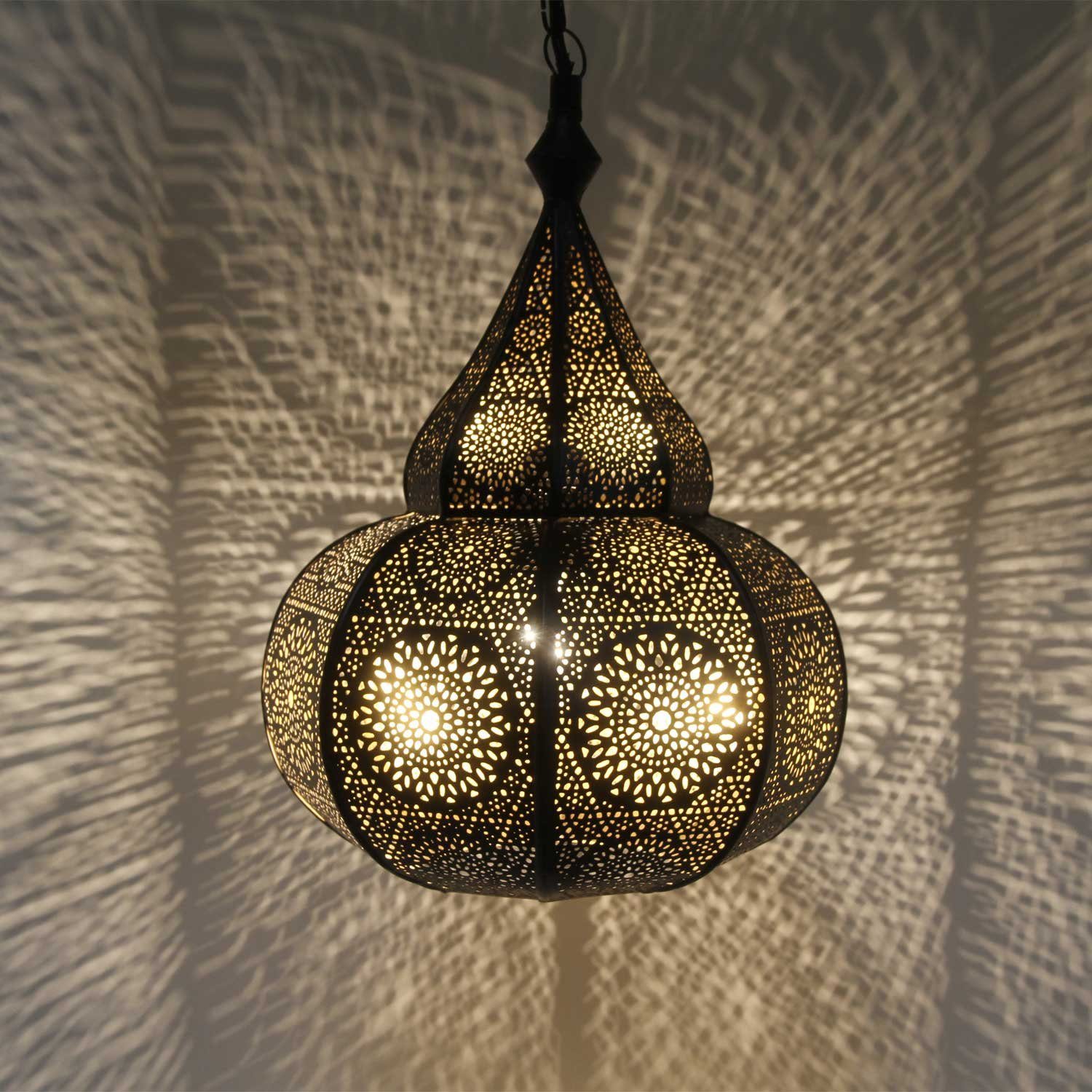 Casa Moro Deckenleuchten Orientalische Lampe Taza Schwarz Hängeleuchte mit Baldachin & Kette, ohne Leuchtmittel, Pendelleuchte, Ramadan-Deko, LN3010