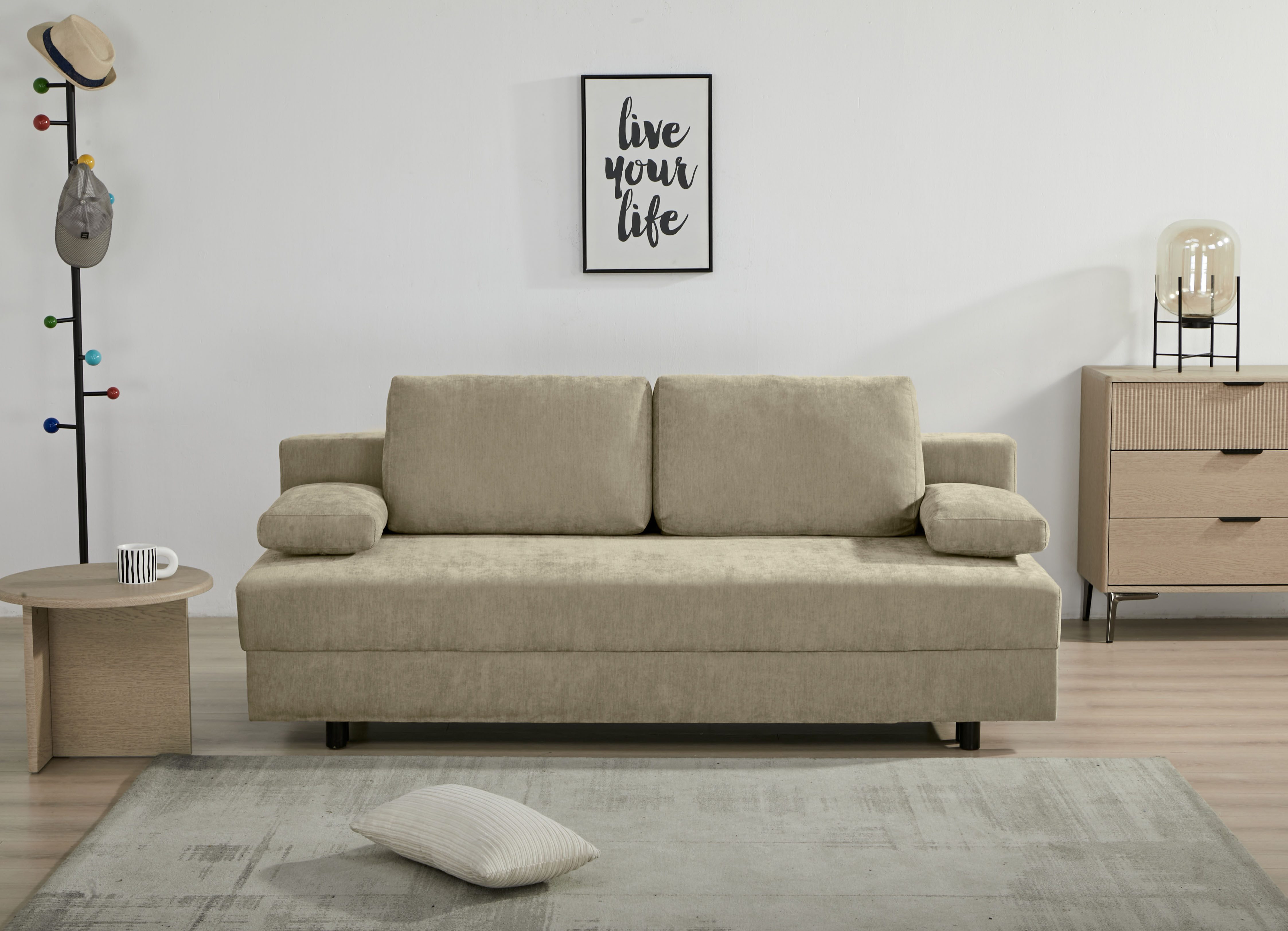 OTTO home Schlafsofa ONNIKO, Breite: 192 cm, Liegefläche 121x192 cm, Feinstruktur-Bezug, mit Bettfunktion & Bettkasten