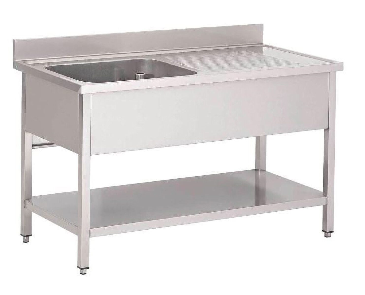 GastroHero Arbeitstisch Spültisch 120x60 cm - Edelstahl mit Becken - Gastro - Spüle