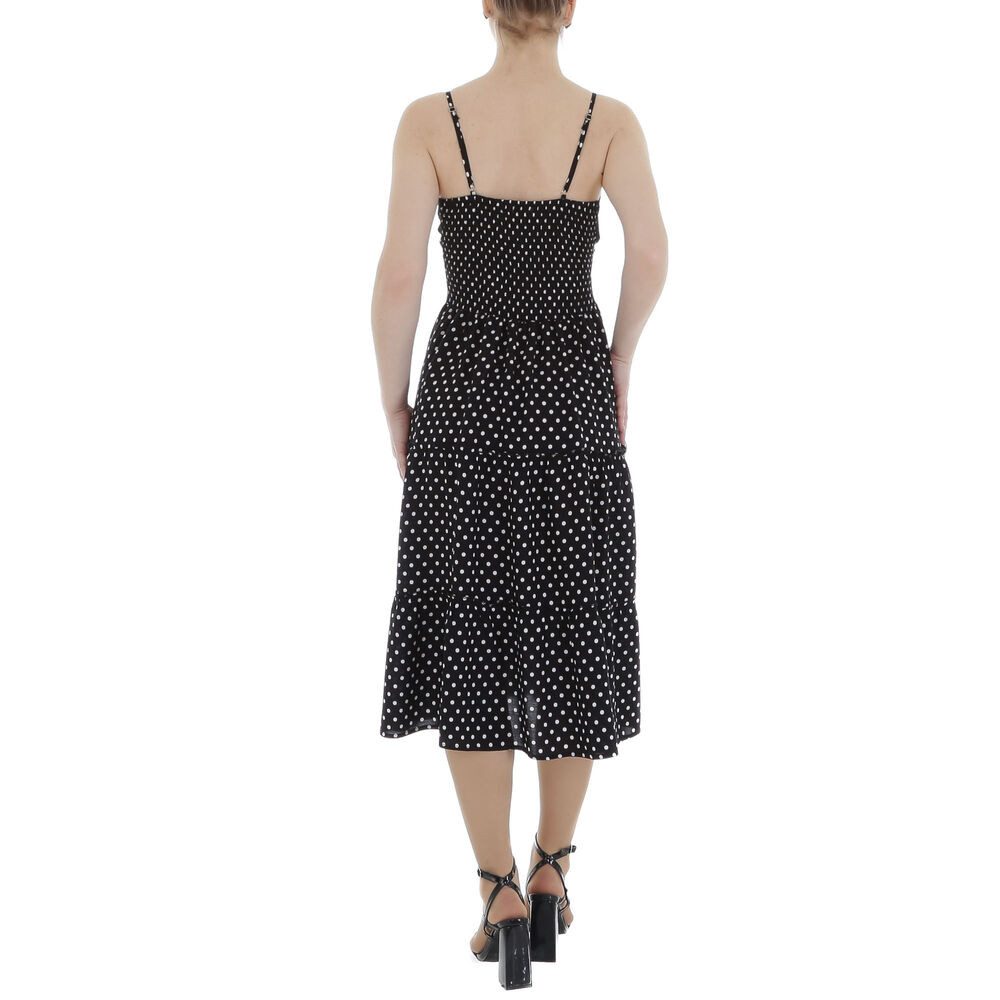 Ital-Design Sommerkleid Damen Freizeit Stufenkleid (85941344) Volants Gepunktet Sommerkleid in Schwarz