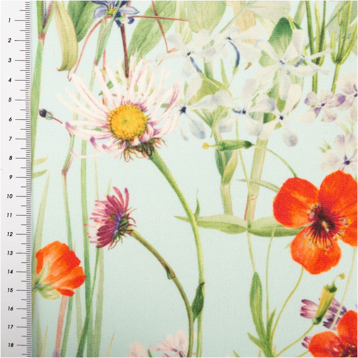 SCHÖNER LEBEN. Stoff Outdoorstoff Meterware Digitaldruck Wiesenblumen hellblau bunt 140cm, abwaschbar