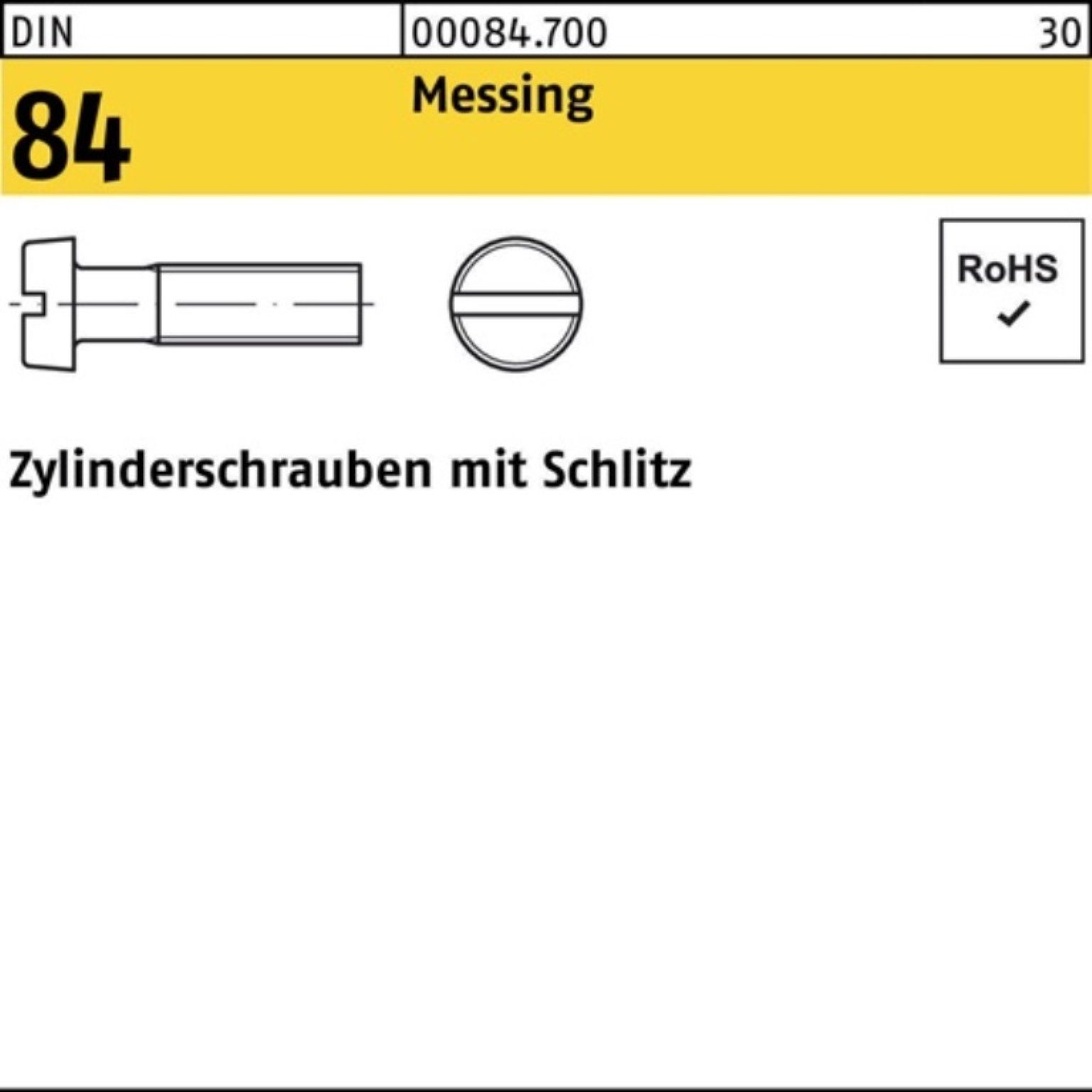 Zylinderschraube 200er Pack Zylinderschraube M 6 x 30 DIN 84/ISO 1207 Schlitz Messing