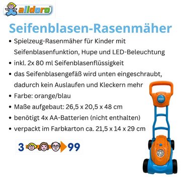 alldoro Seifenblasenspielzeug 60617, Rasenmäher für Kinder mit Seifenblasen-Funktion, LED und Hupe