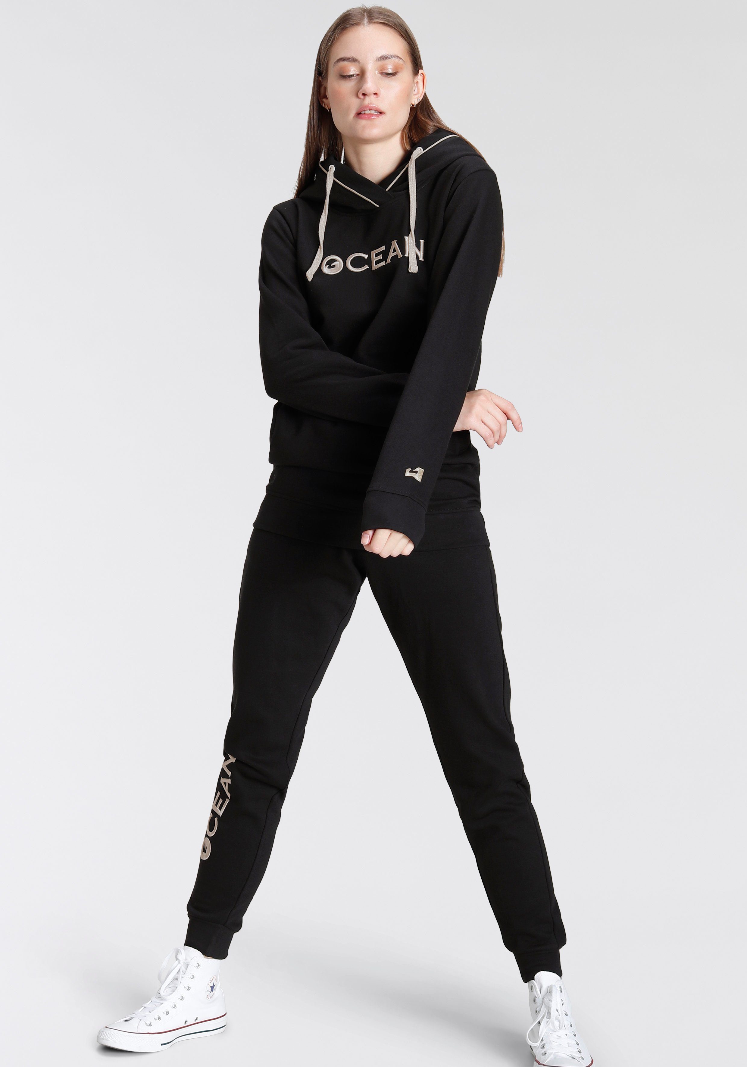 Jogginghose reiner Longhoody Baumwolle Sportswear aus (2-tlg), Ocean + Jogginganzug