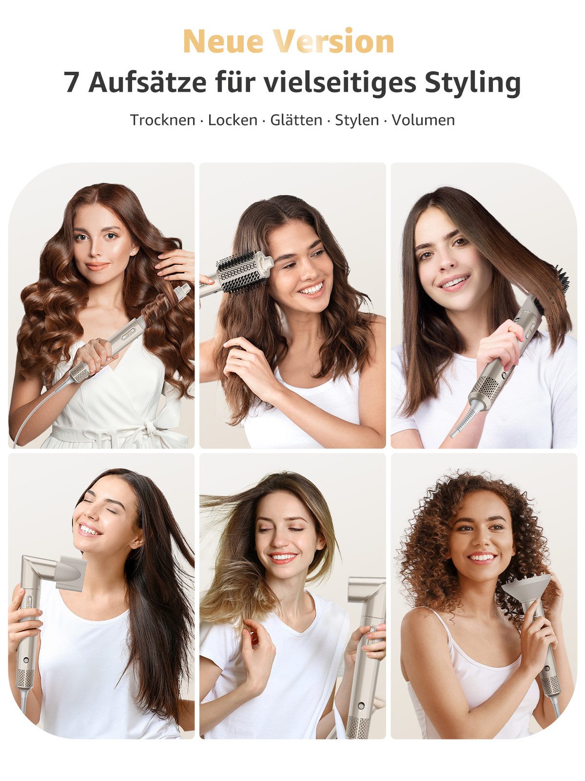 MCURO Multihaarstyler 7-in-1 Haarstyling Set Warmluftbürste 110000 U/min Ionen Haartrockner, 1400W, Lockenstab Auto-Wrap,Glätteisen, Föhn mit Diffusor,mit Reisebox