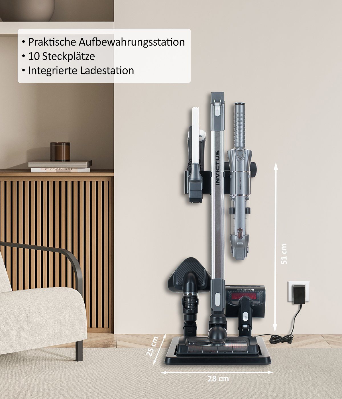 und 2tlg. 3.0e ONE Hand- Ladestation Akku-Handstaubsauger Genius INVICTUS Bodenstaubsauger, Ladestation-Set 2-tlg.,