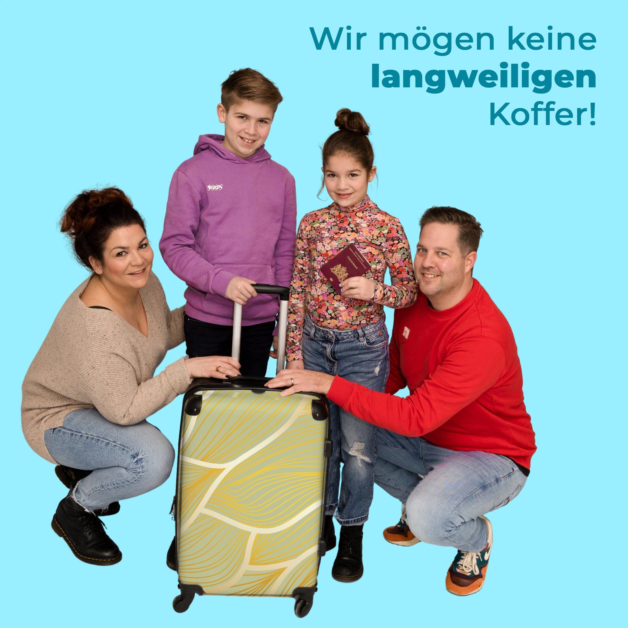 Wellen Aufgabegepäck Reisekoffer Koffer NoBoringSuitcases.com© Hintergrund, grünem auf 4 Rollen, 67x43x25cm 4 Trolley mit Große Rollen Goldene Rollkoffer -