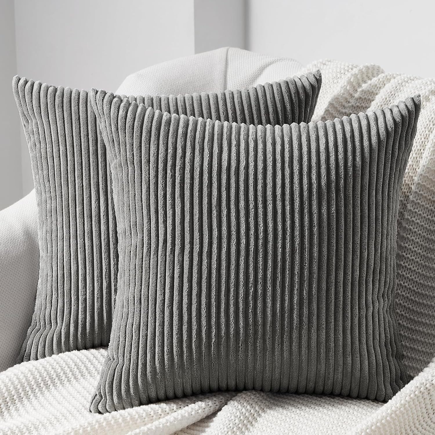 Topfinel Подушкиbezug gestreiftes Muster,2er Set Подушкиhülle Dekokissen Подушкиbezug, Kordsamt 40x40 Sofakissen Couchkissen Zierkissenbezug Dekokissen