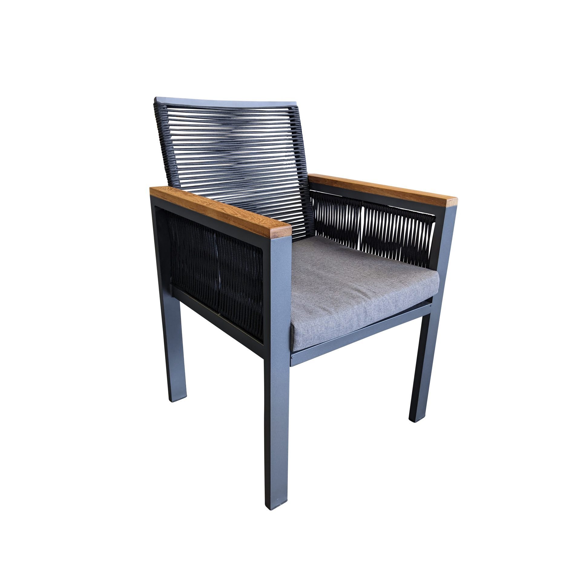 Jati & Kebon Gartenstuhl Siara (1 Stück), Gartensessel, Aluminium mit Rope, Armlehnen Teakholz, inkl. Sitzkissen