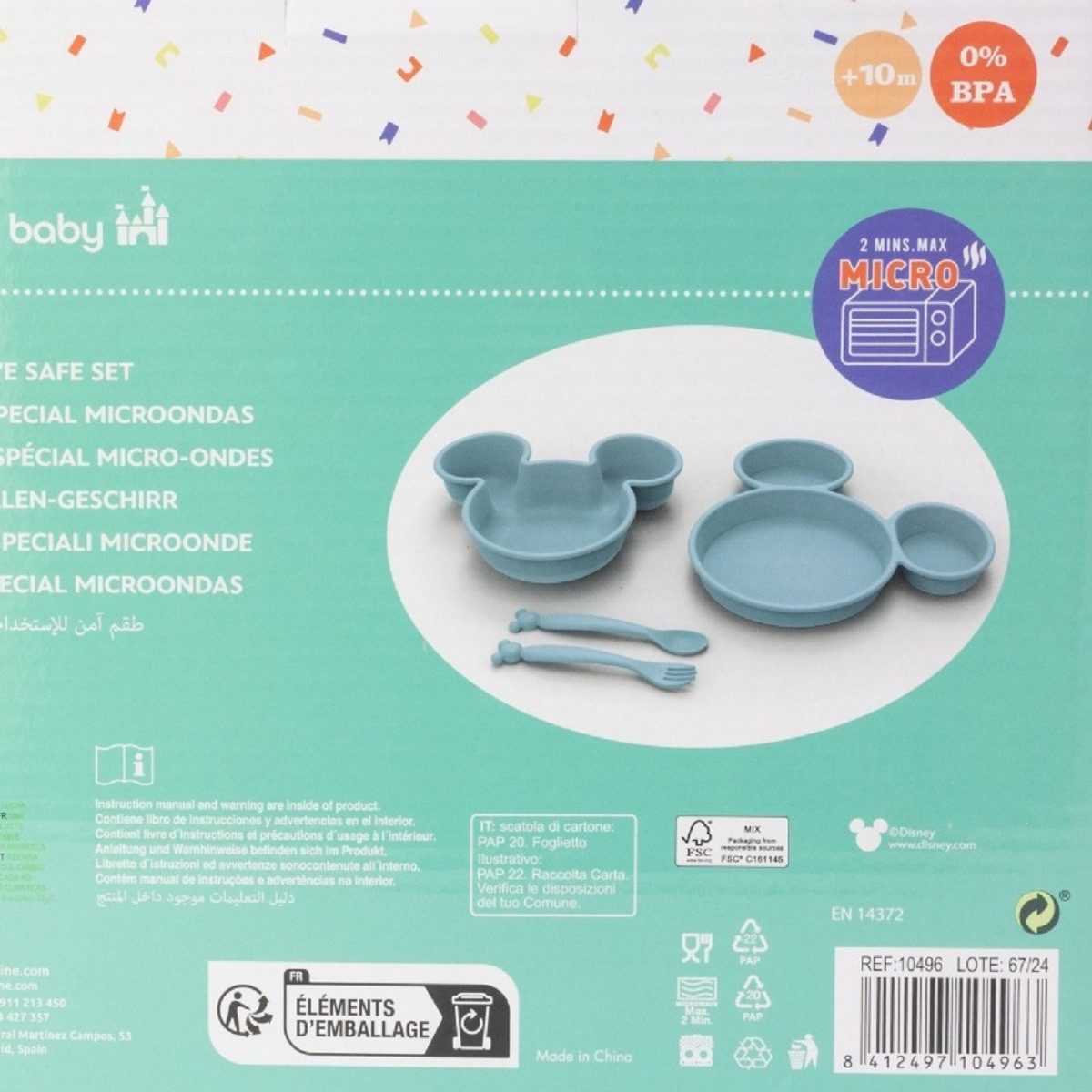 Disney Mickey Mouse Kindergeschirr-Set Kindergeschirr-Set 4-teilig – Teller, Schale & Besteck in Geschenkbox (4-tlg)