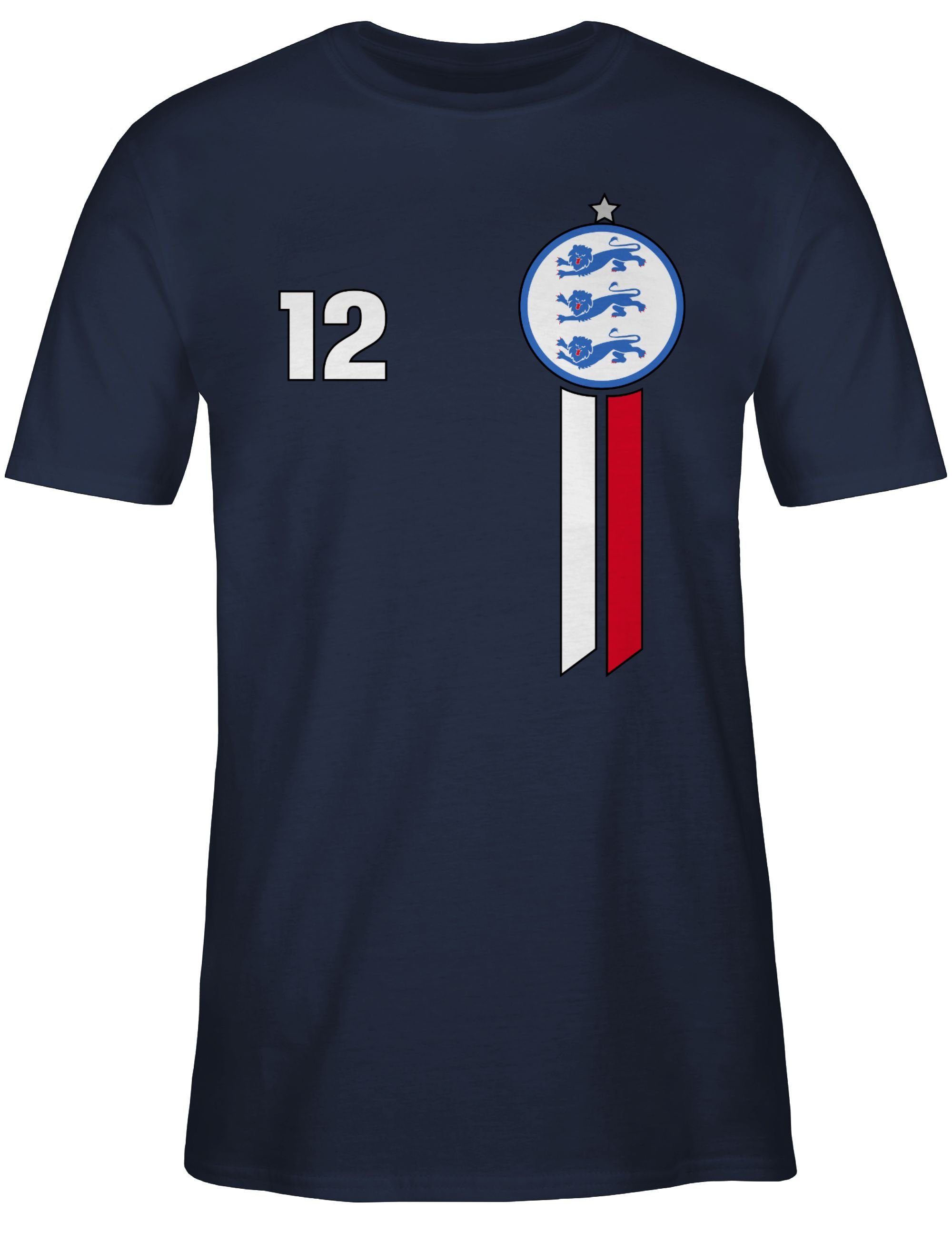 EM 12. Navy Shirtracer England Fussball T-Shirt Emblem Mann 02 2024 Blau