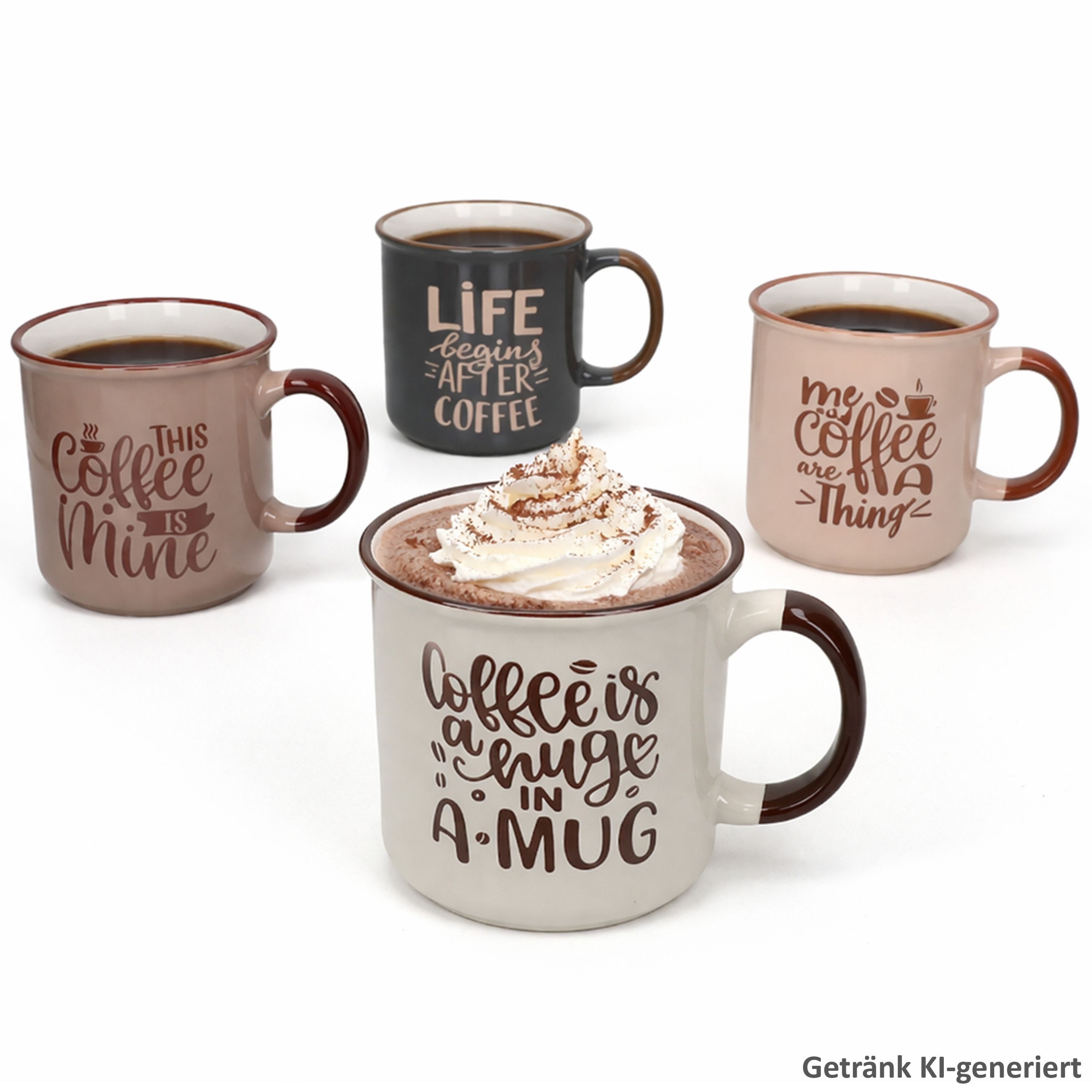 MamboCat Becher MamboCat 4x XL Kaffeebecher 700ml Jumbobecher Sprüche Rosa Braun Grau, Steingut