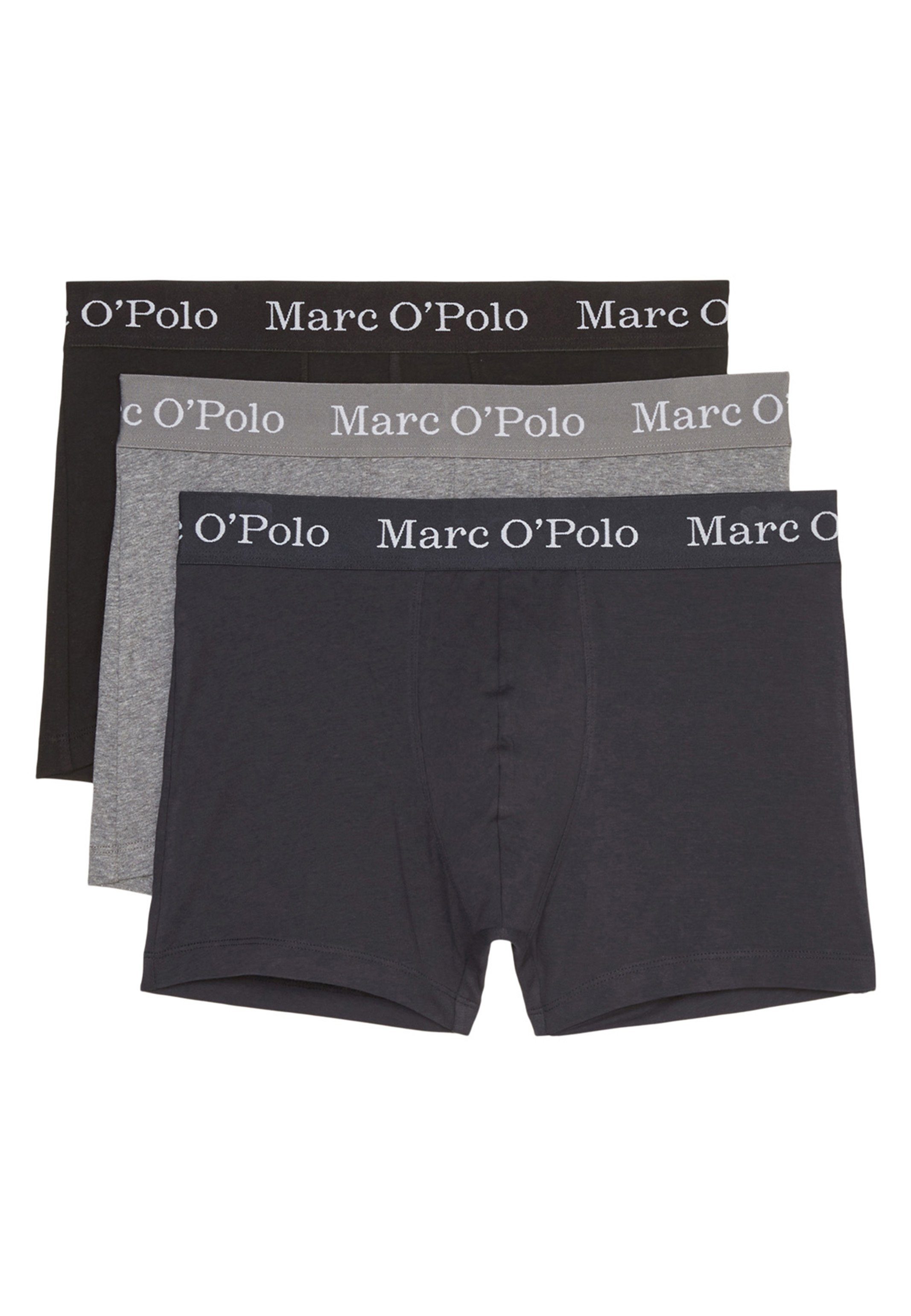 Marc O'Polo Retro Boxer 3er - Pant 3-St) Baumwolle Long Black/Navy/Grey Eingriff Organic - Pack / (Spar-Set, Elements Ohne Melange Short - Cotton