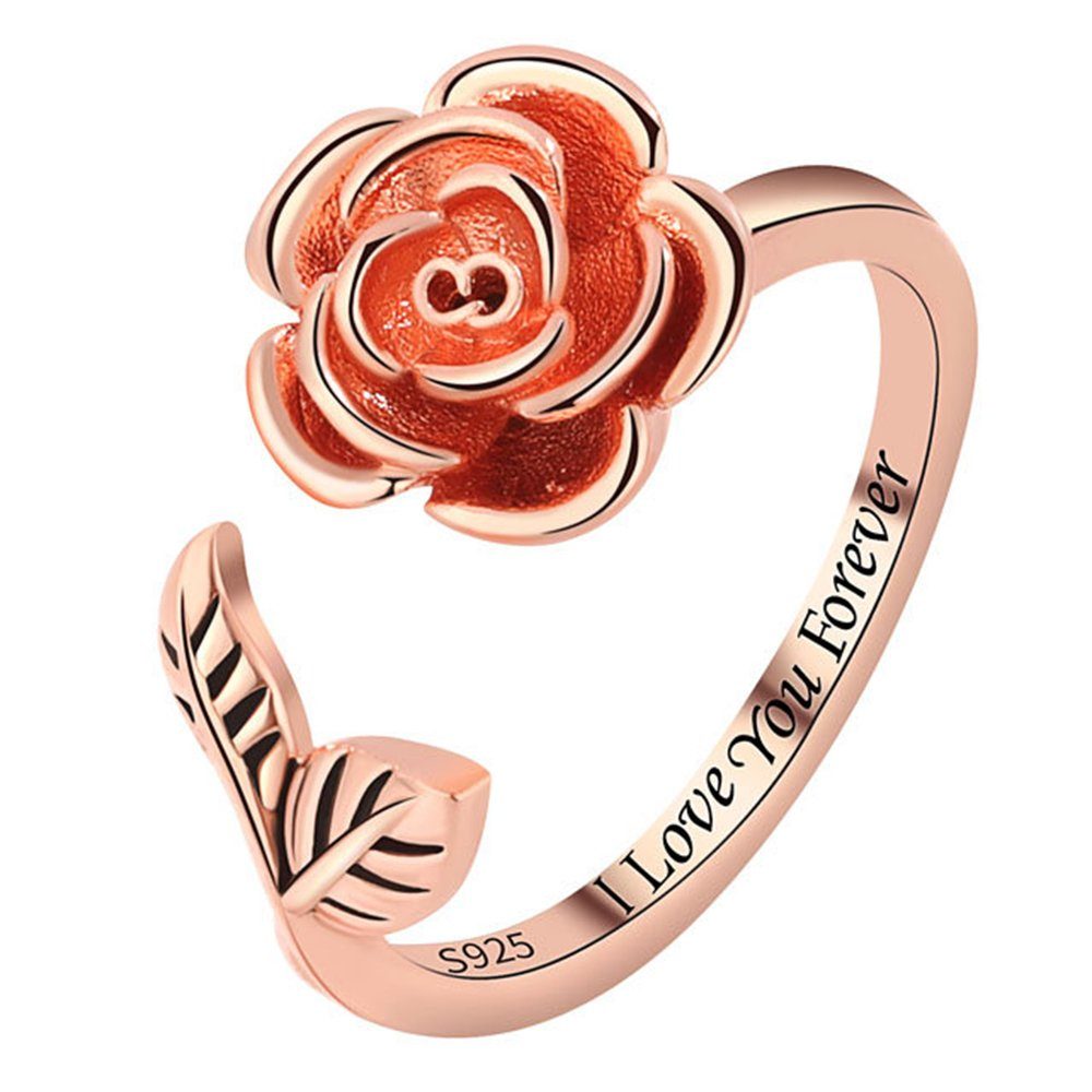 Haiaveng Fingerring S925 Verstellbare Sterling Silber schwimmende Ringe, Rose drehbarer Ring, Blume Index Ringe