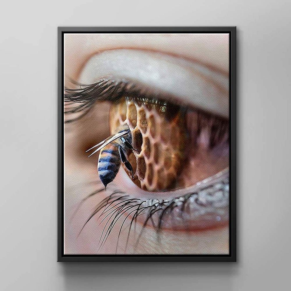Bee Biene rosa DOTCOMCANVAS® Eye in Bee in schwarz Auge blau Rahmen Leinwandbild Honig schwarzer Eye, Wandbild