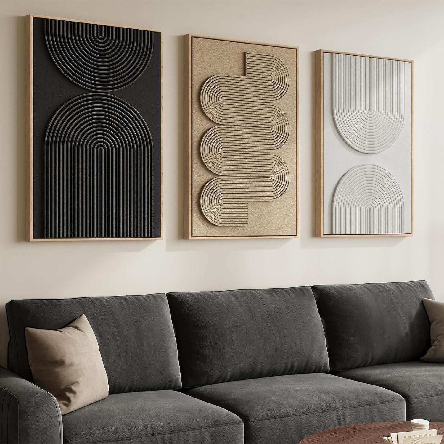 Zyronn Leinwandbild 3-teiliges minimalistisches geometrisches Leinwandbild-Set, Abstraktes Kunstbild, geeignet zur Dekoration von Flur und Büro – Bild 3 von 5