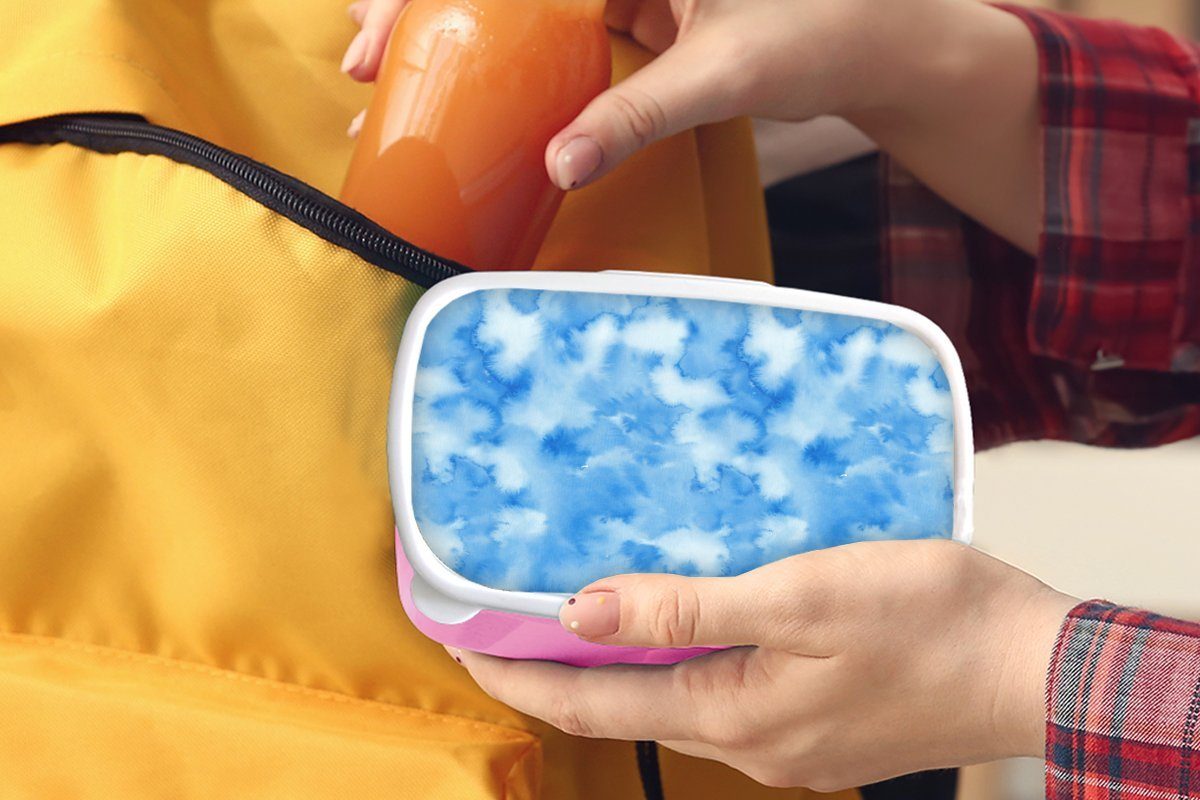 MuchoWow Lunchbox Kinder, Muster, - Kunststoff, Mädchen, Erwachsene, (2-tlg), Brotdose Abstrakt für - Blau Brotbox - Snackbox, Kunststoff rosa Aquarell