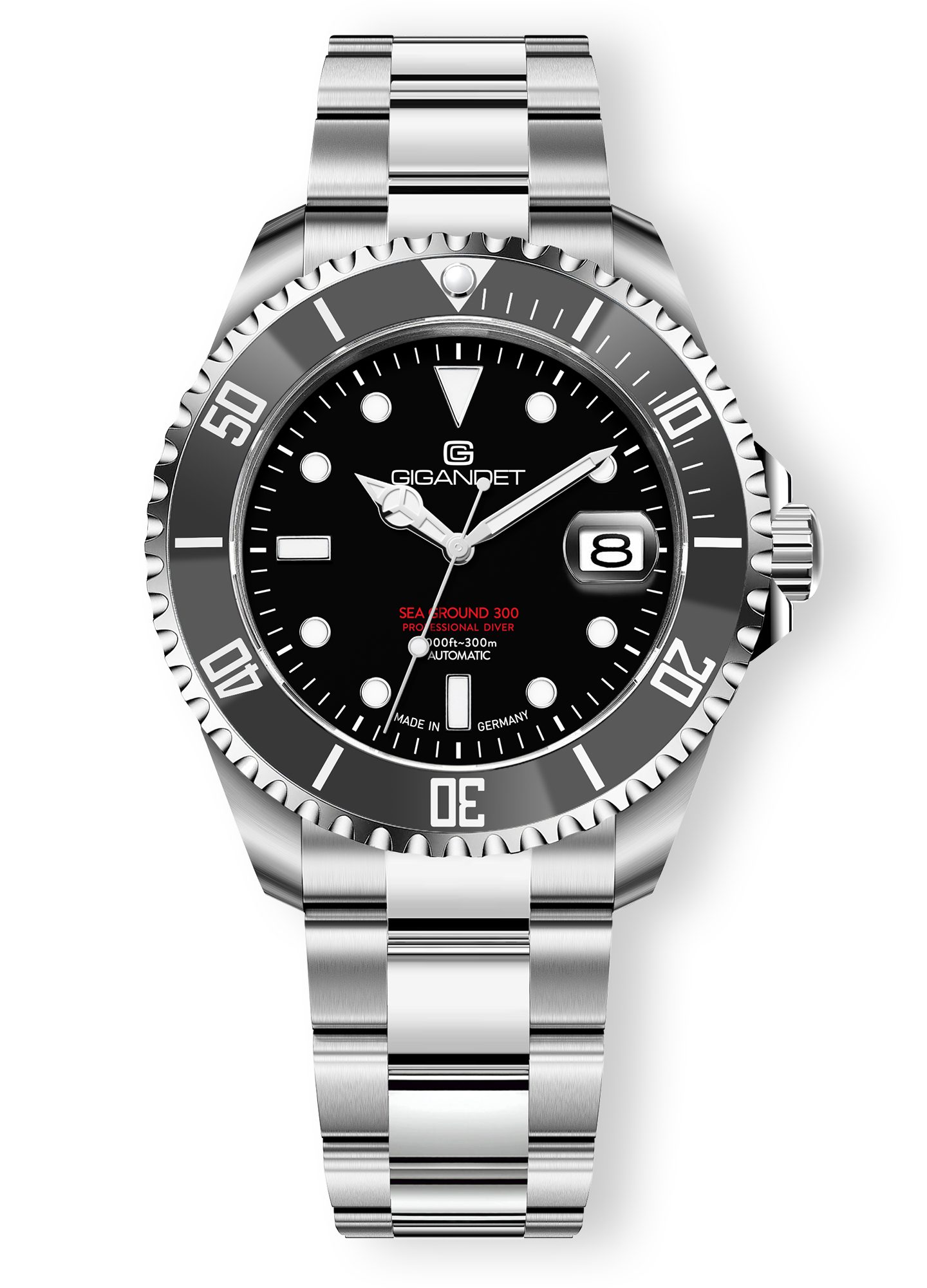 Gigandet Automatikuhr SEA GROUND 300 DATE, Made in Germany, Saphirglas, Swiss SuperLuminova, Taucheruhr