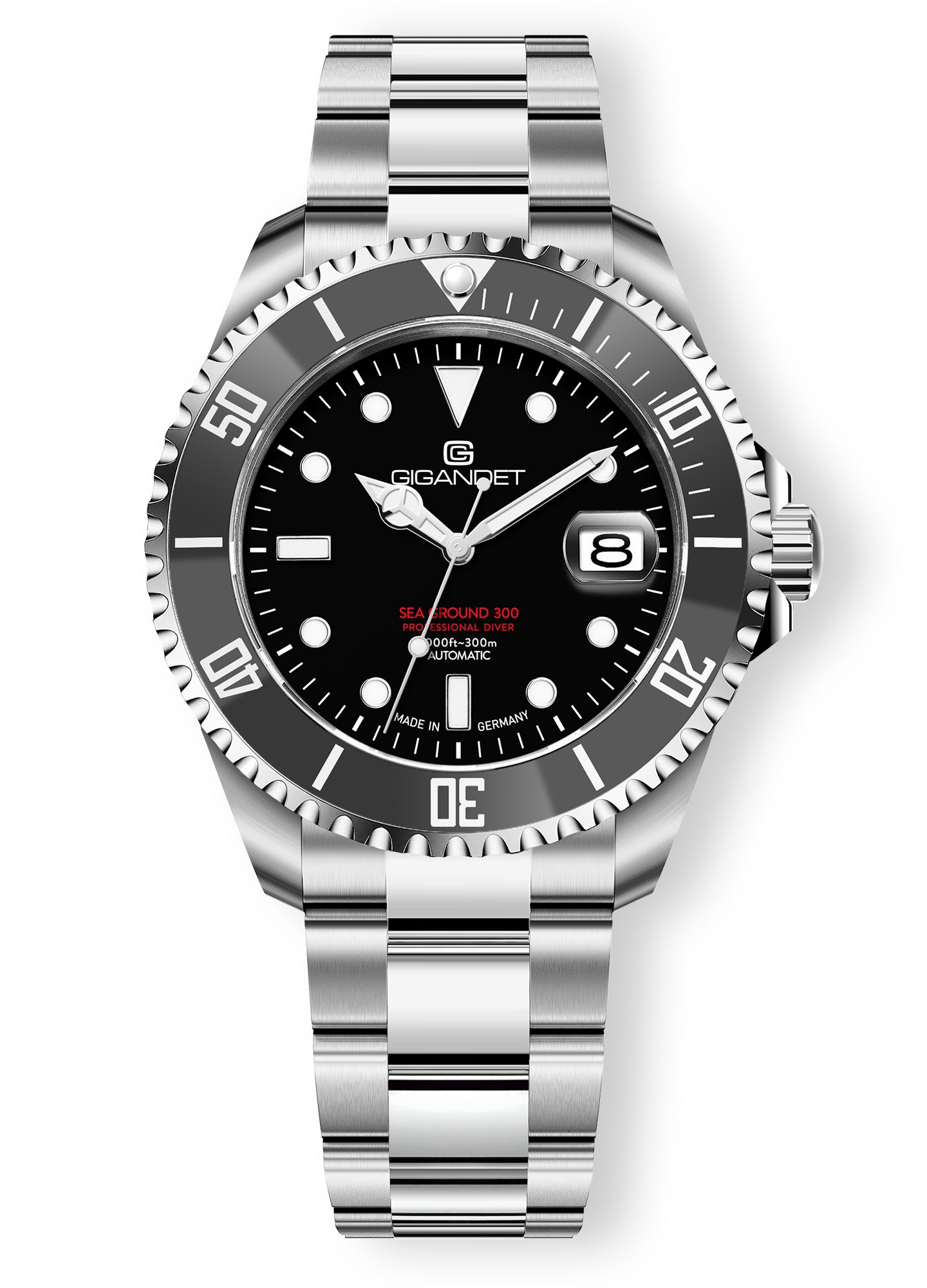 Gigandet Automatikuhr SEA GROUND 300 DATE G300-004M, Made in Germany, Saphirglas, Swiss SuperLuminova, Taucheruhr
