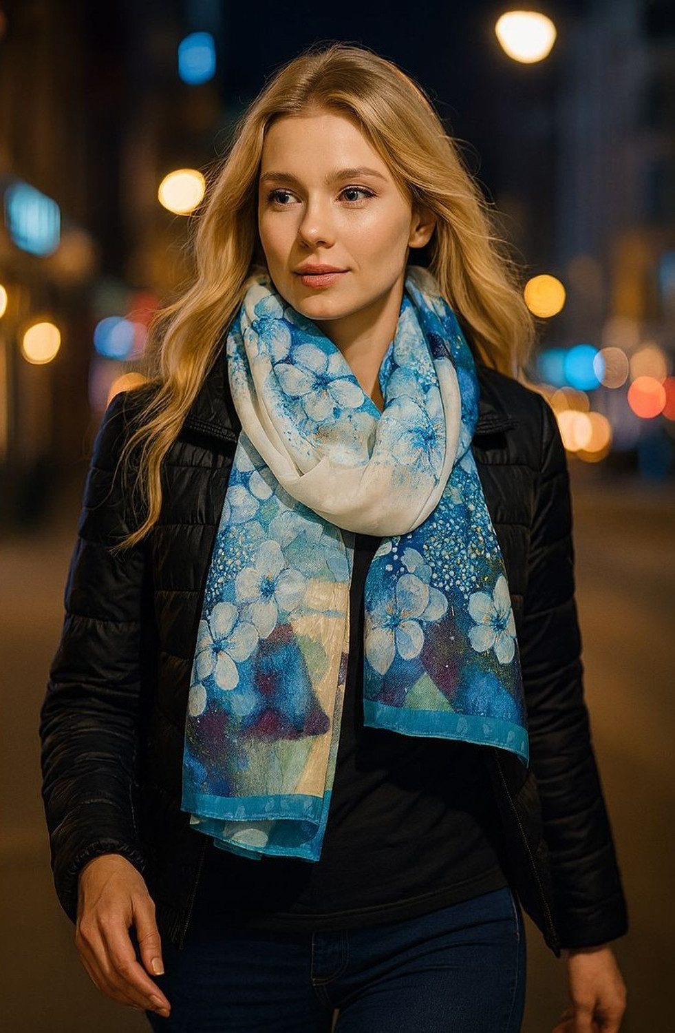 chic4home Schal Color Flow, (1-St. 1-teilig), sommerlicher Damen Schal mit Blumenmuster