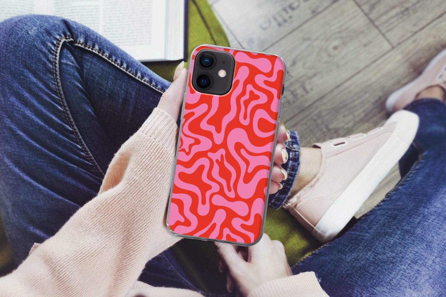 MuchoWow Handyhülle für Apple iPhone 12 mini Abstrakt - Muster - Rot - Rosa - Minimalistis, Smartphone-Bumper, Print, Handy Schutzhülle Dünn
