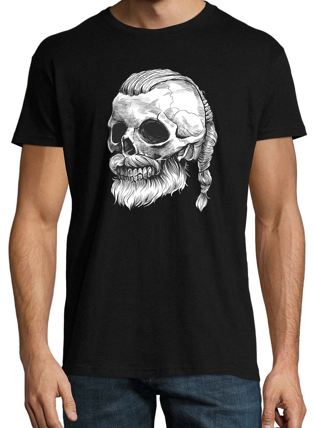 Youth Designz Shirt trendigem Totenkopf Herren T-Shirt Schädel Viking Frontprint mit Schwarz