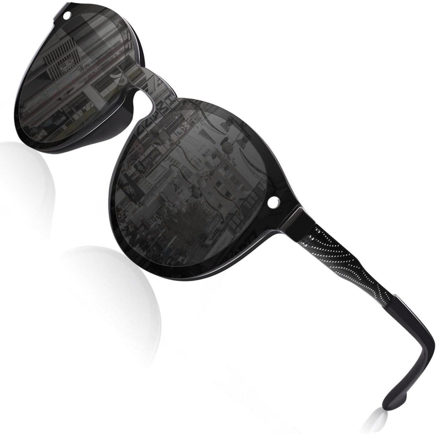 LuxusKollektion Retrosonnenbrille Sonnenbrille Damen Herren Verspiegelt Rund UV400 Groß Schwarz Grau