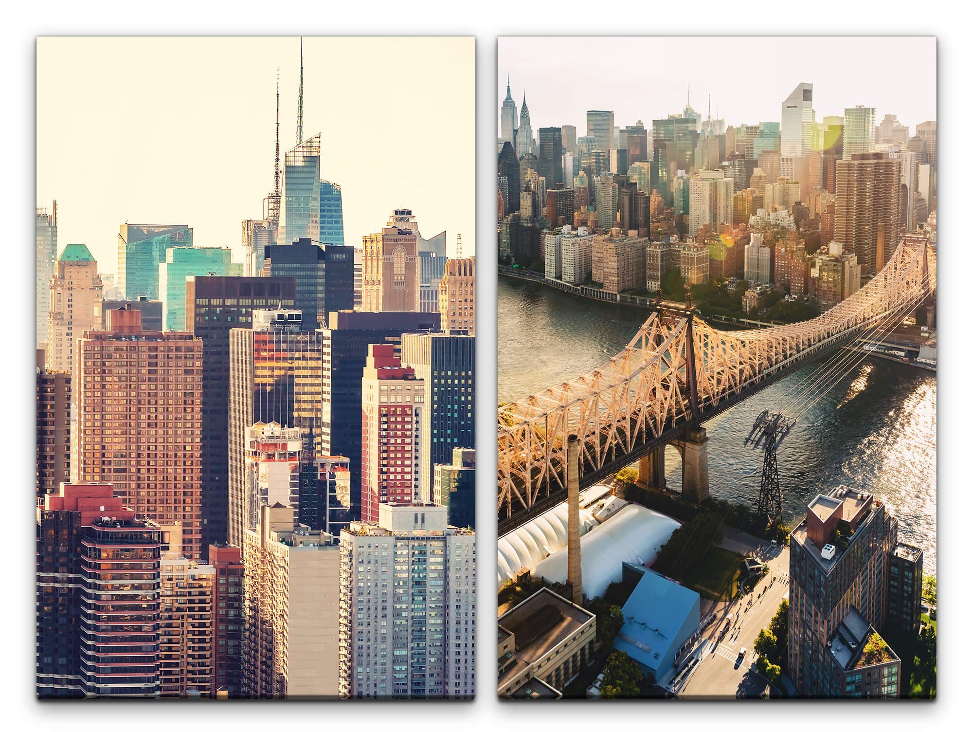 Sinus Art Leinwandbild 2 Bilder je 60x90cm New York Manhattan Mega City Wolkenkratzer Skyline Urban Großstadt