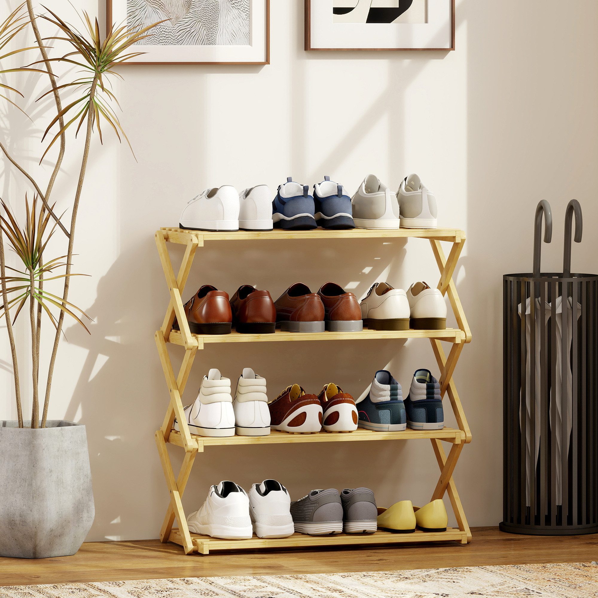 HOMCOM Schuhregal Schuhständer für bis zu 12 Paar Schuhe, Schuh-Organizer, Schuhablage 1-tlg., für Eingang, Flur, Natur