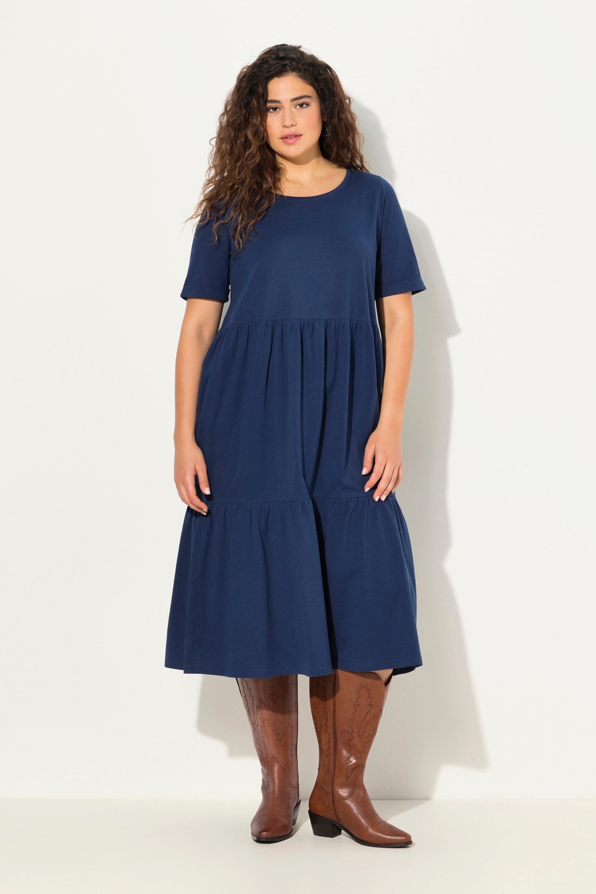 Ulla Popken Midikleid Jersey-Midikleid A-Linie Rundhals günstig online kaufen