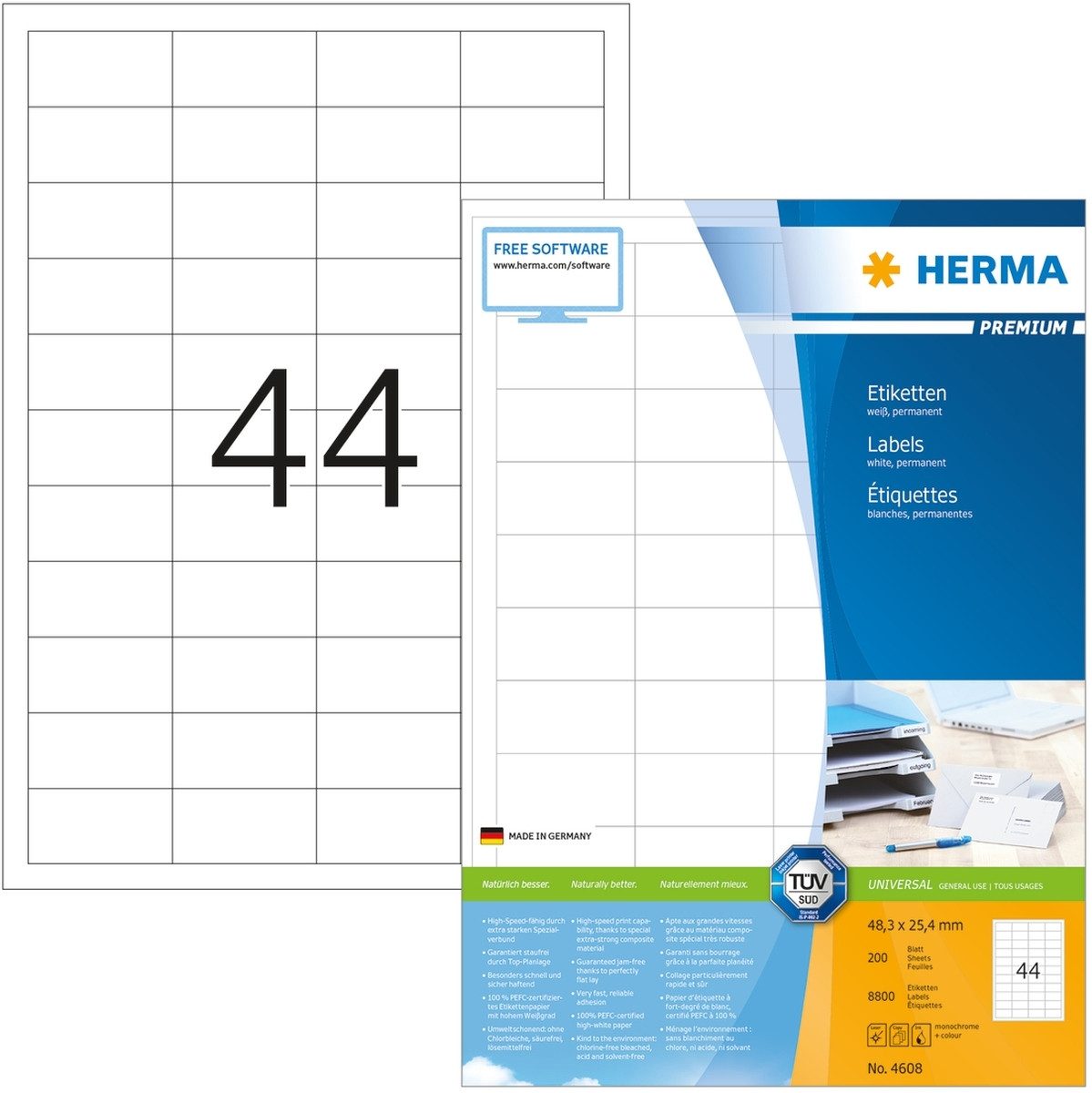 HERMA Etiketten Etiketten weiß 48,3x25,4mm Premium A4 VE=8800 Stück