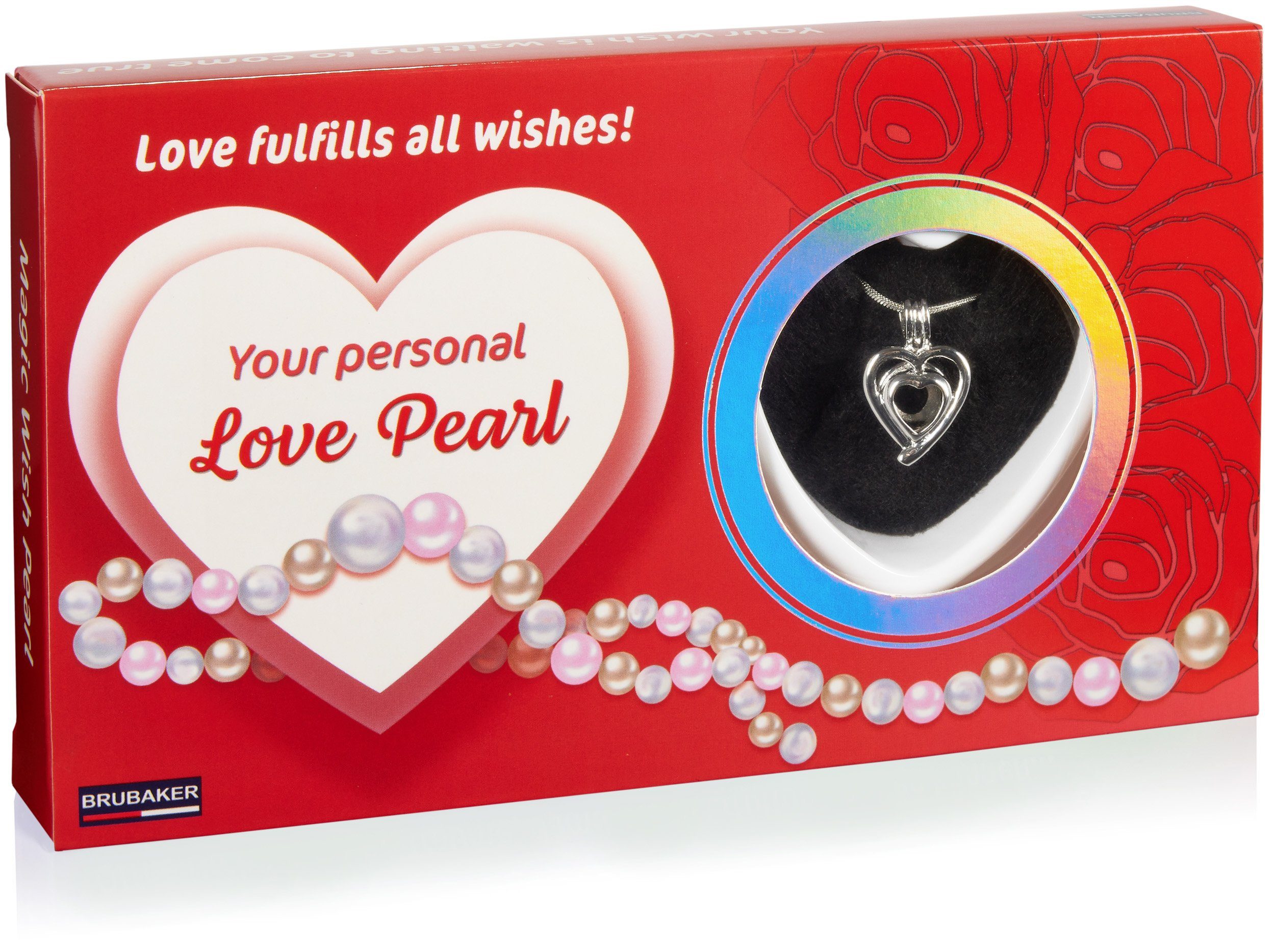 BRUBAKER Perlenketten-Set Wunschperle - Love Pearl (Muschel mit echter Perle als Schmuck Geschenkset - Liebe, Set), Halskette mit Silber Herz Anhänger