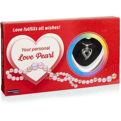 BRUBAKER Perlenketten-Set Wunschperle - Love Pearl (Set), Halskette mit Silber Herz Anhänger + Muschel mit echter Perle als Schmuck Geschenkset - Liebe