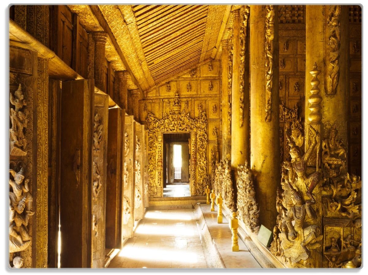 Wallario Schneidebrett Buddhistischer Tempel (inkl. 1-St), ESG-Sicherheitsglas, Holz rutschfester 30x40cm 4mm, - Gummifüße aus Mandaley