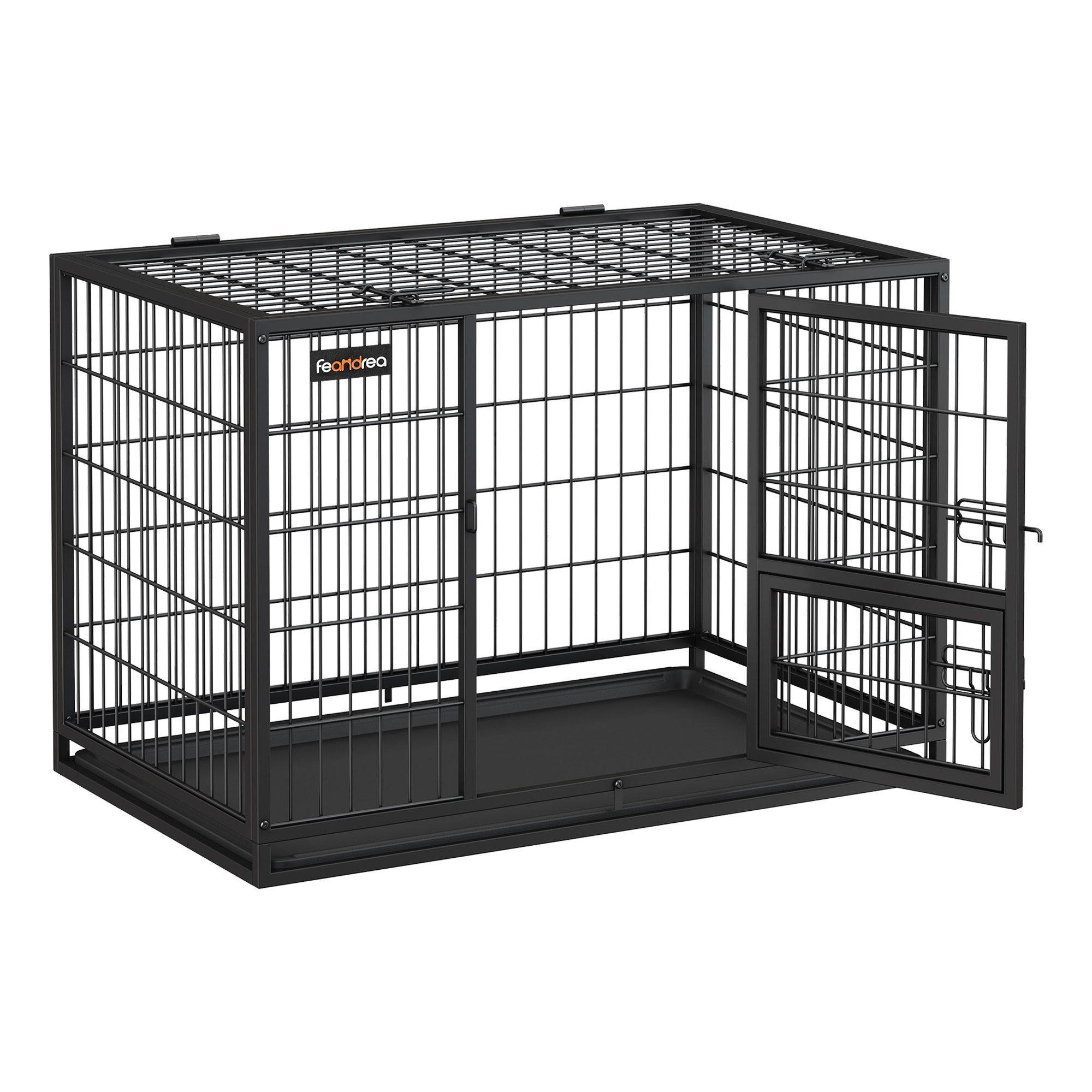 FEANDREA Tiertransportbox hochbelastbar, Gitterbox, transportabler Haustierkäfig, 2 abnehmbare Türen, XL,107 x 70 x 75 cm