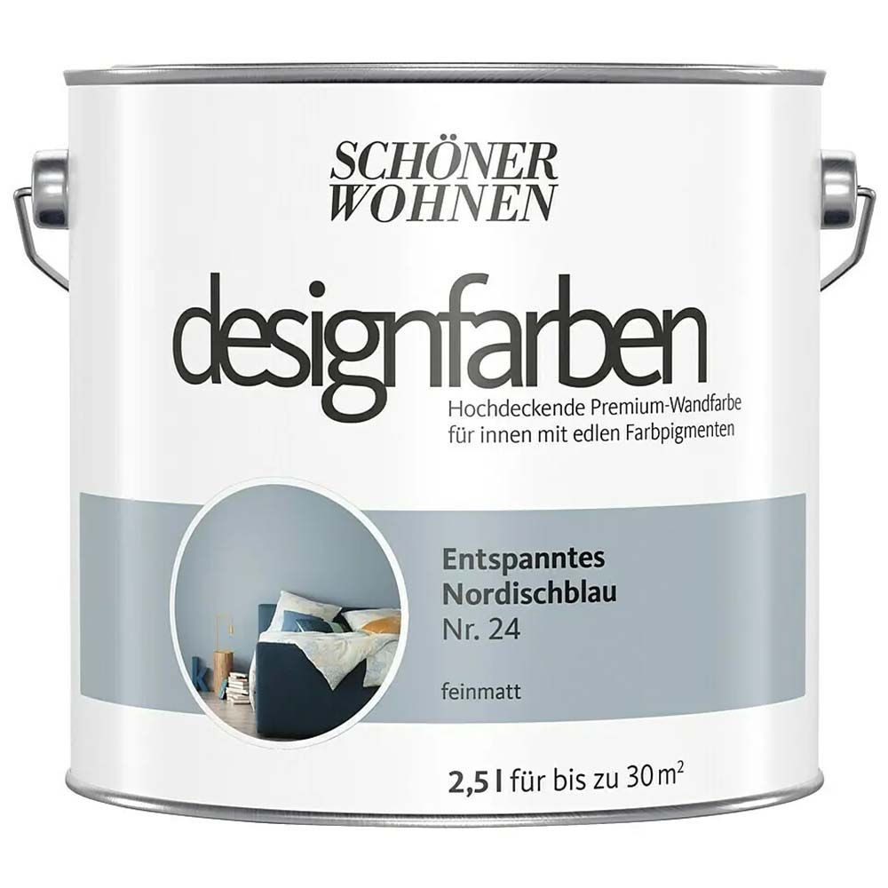 SCHÖNER WOHNEN FARBE Wandfarbe Schöner Wohnen Designfarben 2,5 Ltr. Entspanntes Nordischblau Nr. 24