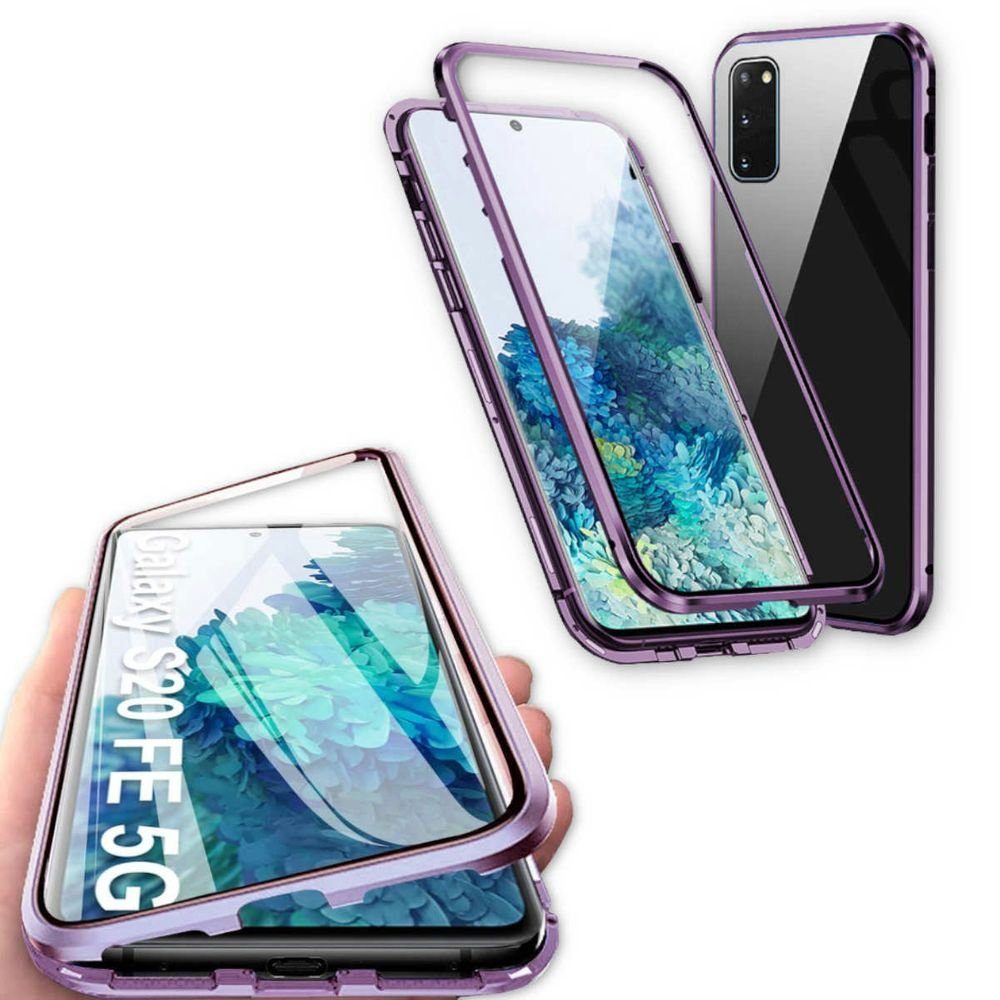 Wigento Handyhülle Beidseitiger 360 Grad Magnet / Glas Case Hülle Handy  Tasche Bumper Lila für Samsung Galaxy S20 FE Fan Edition G780F G781B