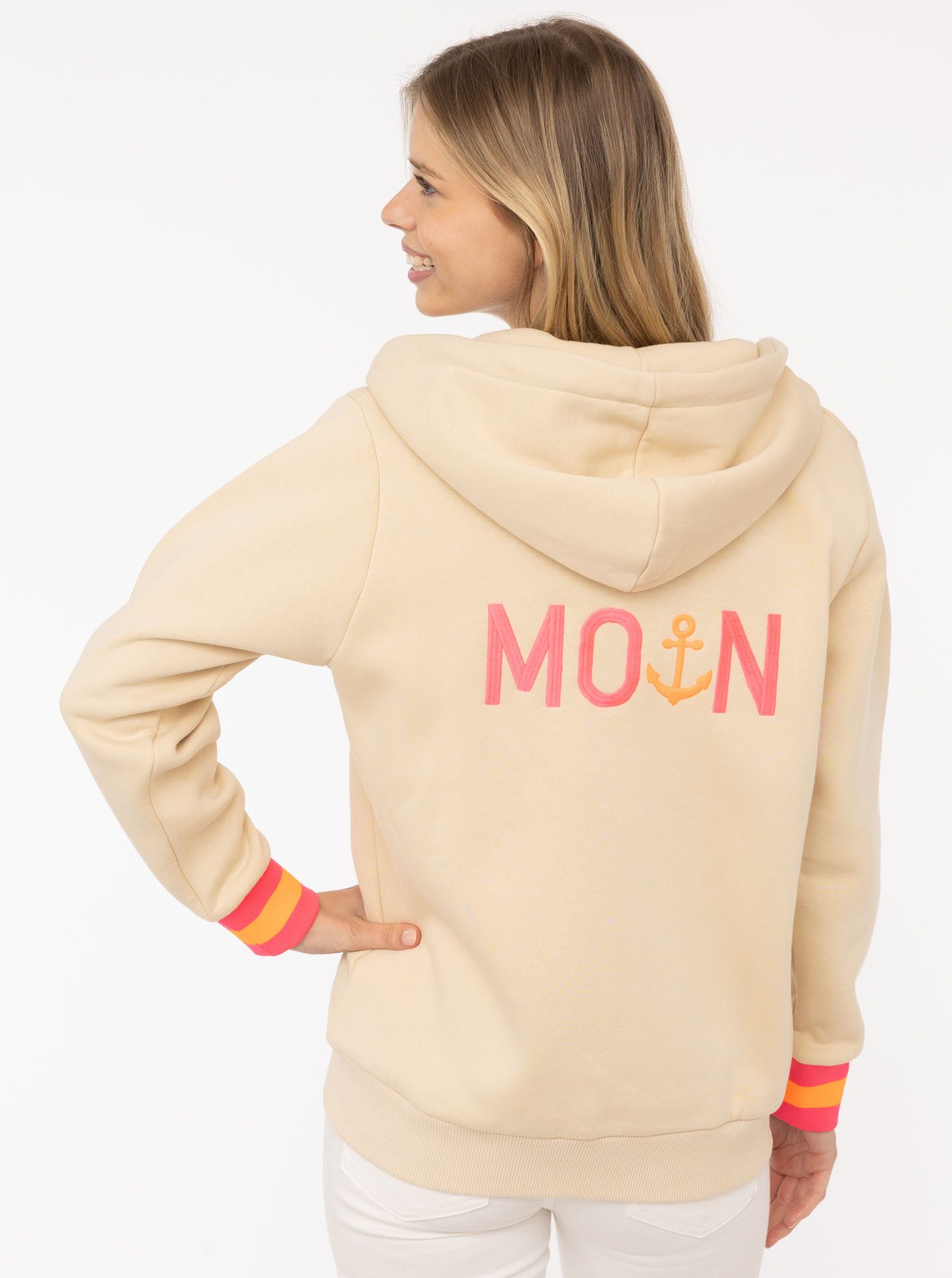 Zwillingsherz Kapuzensweatjacke "Rahel" Langarm, Kapuze, Reißverschluss, modisch, Schriftzug, Taschen – Bild 2 von 3