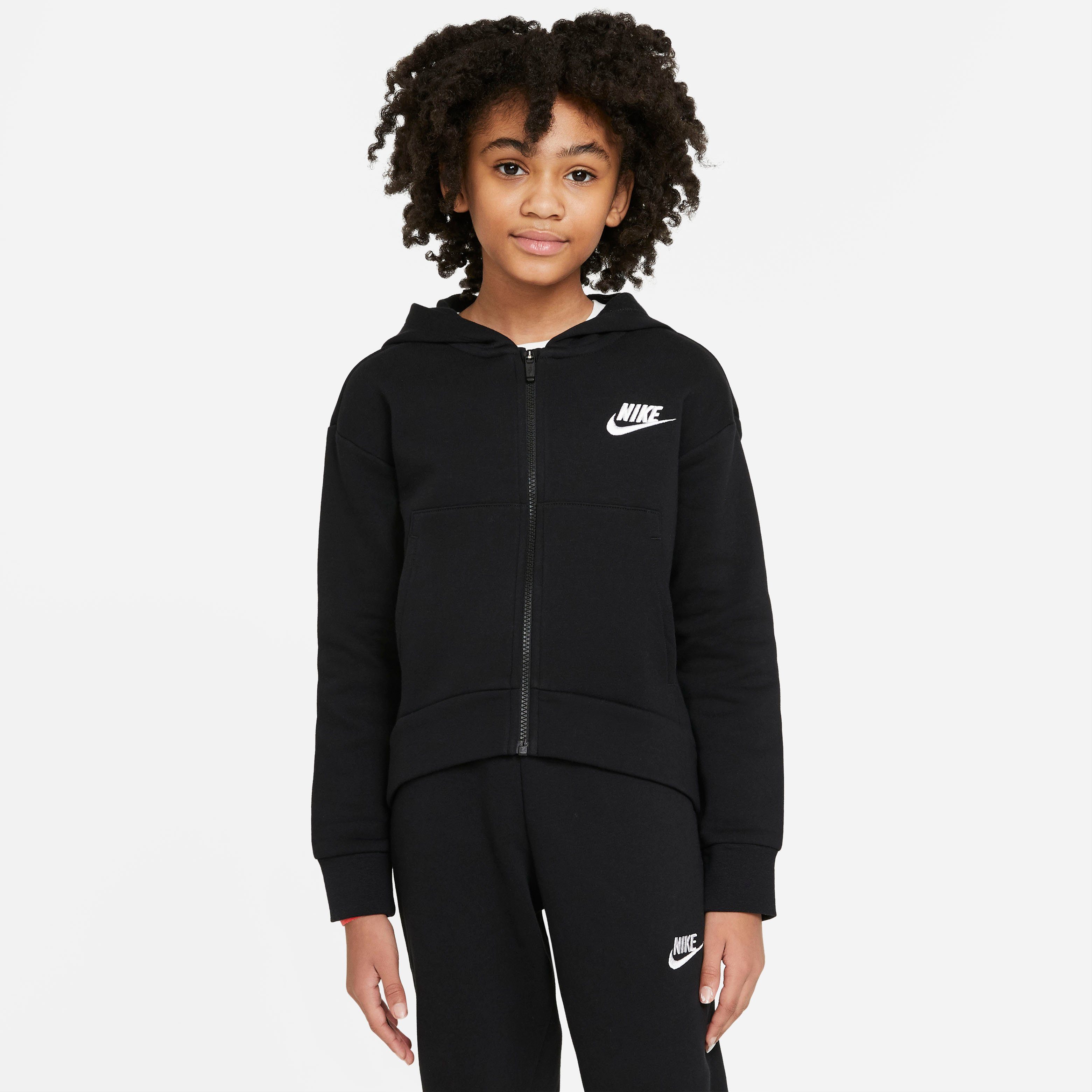 Kids' Sportswear Club Nike schwarz Hoodie (Girls) Big Kapuzensweatjacke Fleece Full-Zip