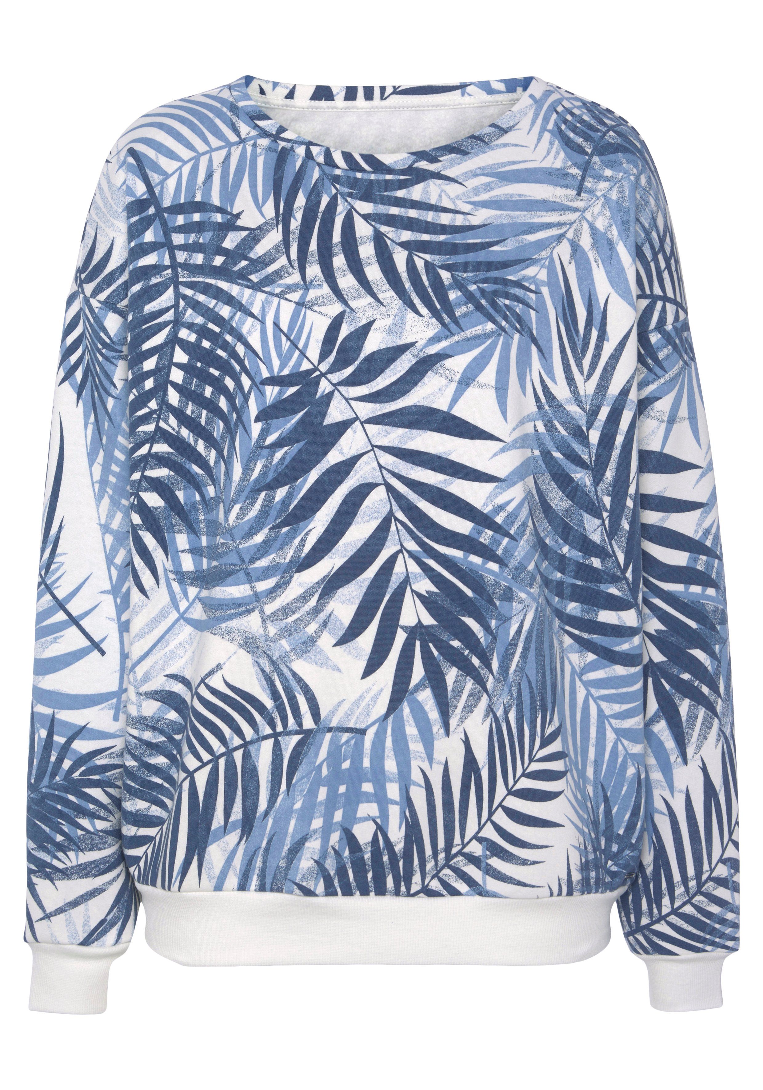 LASCANA Sweater Loungeshirt mit Allover-Blätterdruck, Loungewear günstig online kaufen