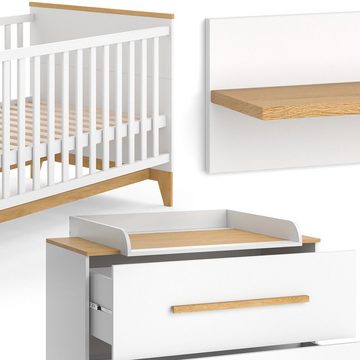 VitaliSpa® Babymöbel-Set Babymöbel Set MALIA Weiß Eiche, (5-St., 5-er Set)
