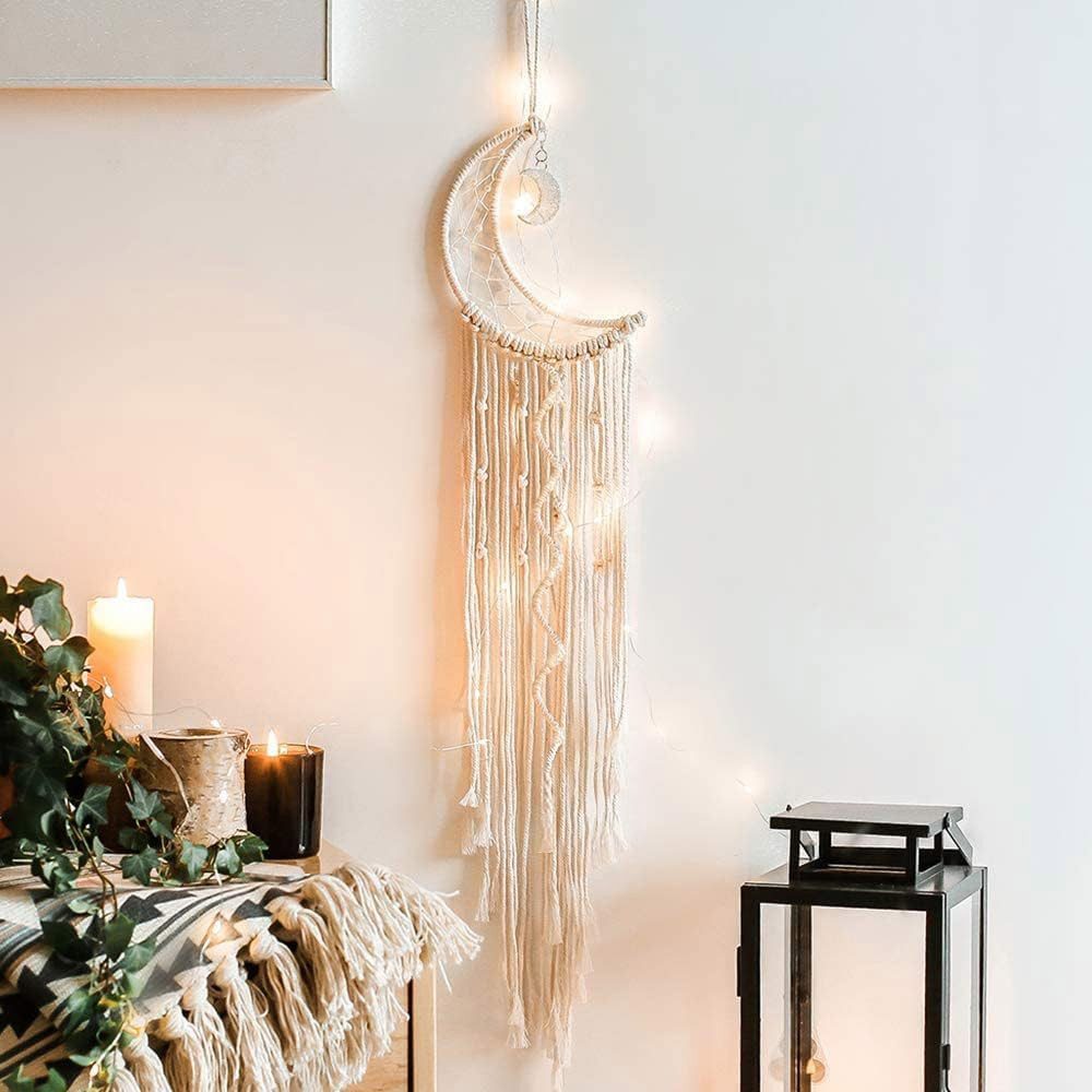 Holz Lichter Wanddekoobjekt Makramee Wandbehang Halbmond günstig online kaufen