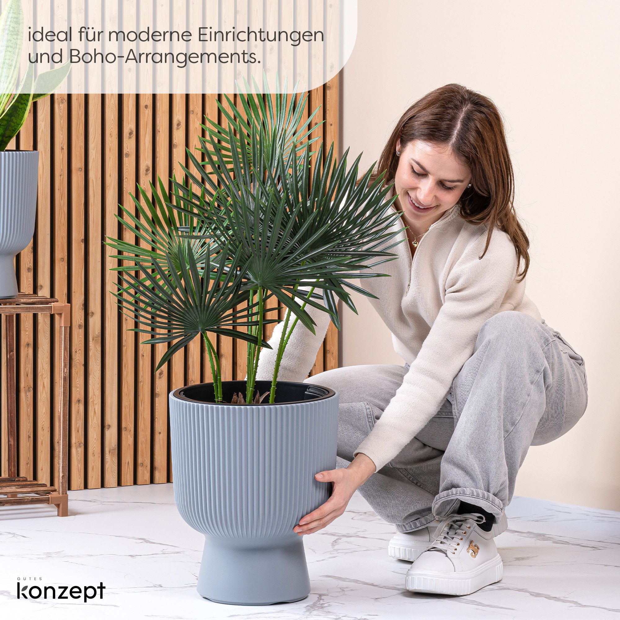 KONZEPT Blumentopf aus Kunststoff mit Einsatz, Ø 30 cm, 18 L, H 36,5 cm, in Rippen-Optik, Rippen-Optik