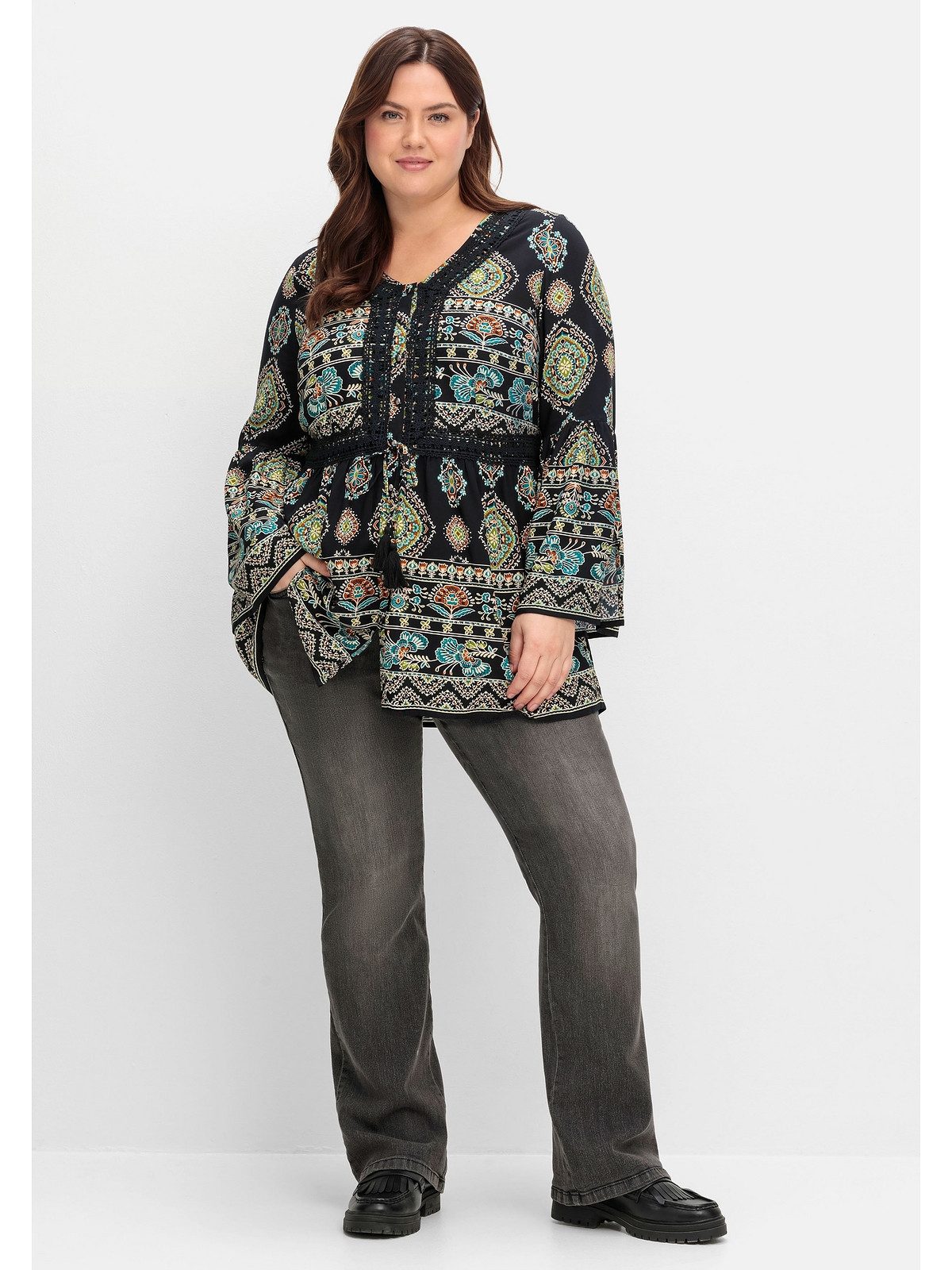 sheego by Joe Browns Longbluse Große Größen im Ethno-Stil, mit Crochet-Spitze