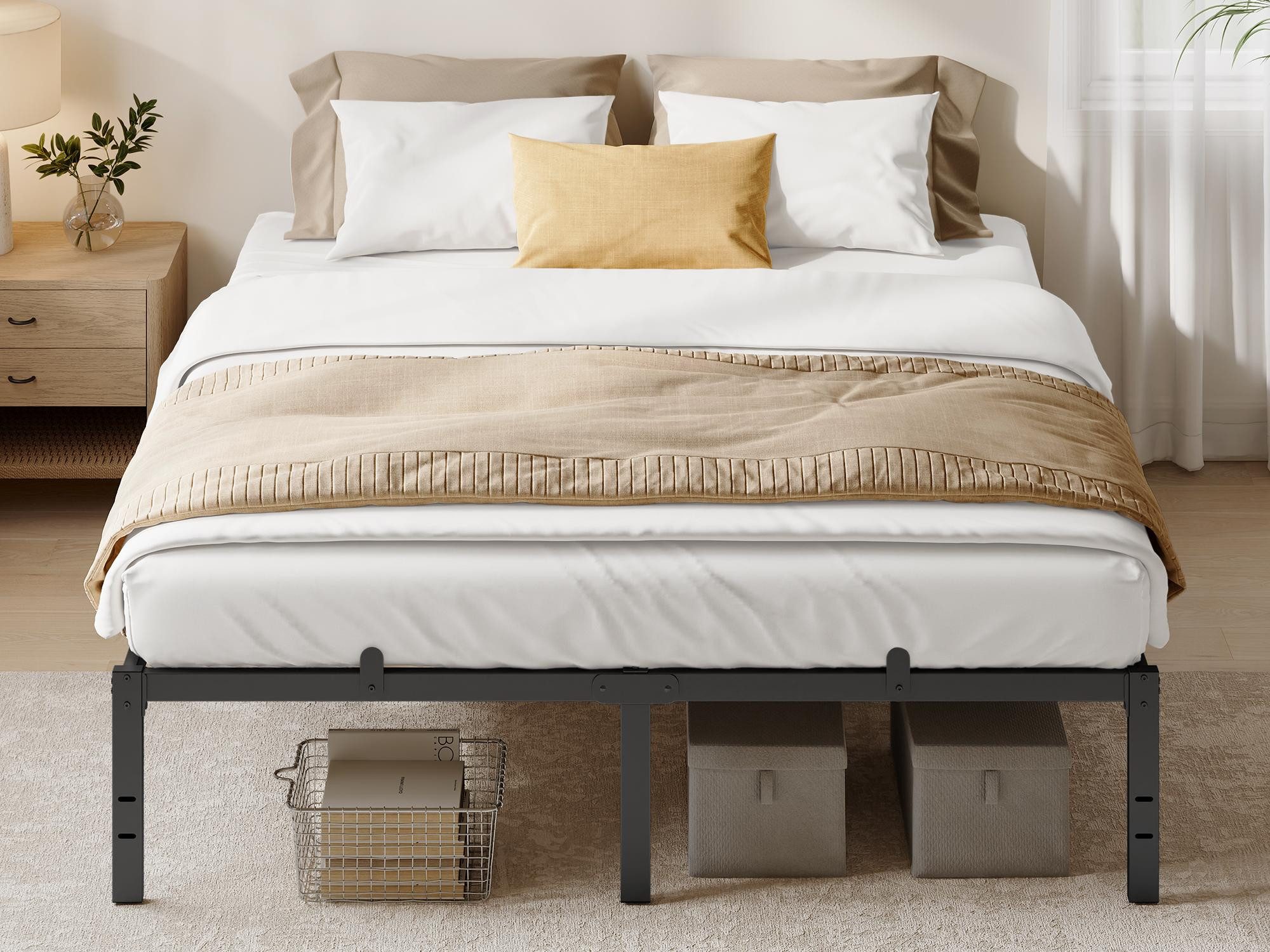 VASAGLE Bettgestell Doppelbettgestell Metallbett (160 x 200 cm, 40.6 cm H, geräuscharm), 160 x 200 cm, einfacher Aufbau, modern, Bett, Bettrahmen, Gästebett