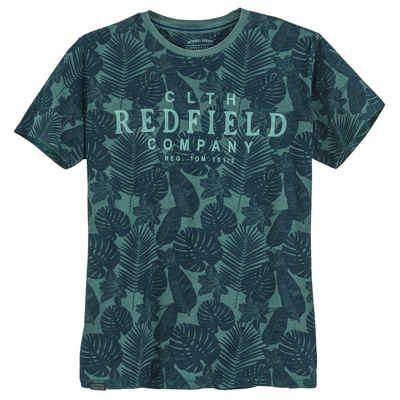 redfield Rundhalsshirt Große Größen T-Shirt grün Alloverprint floral Redfield