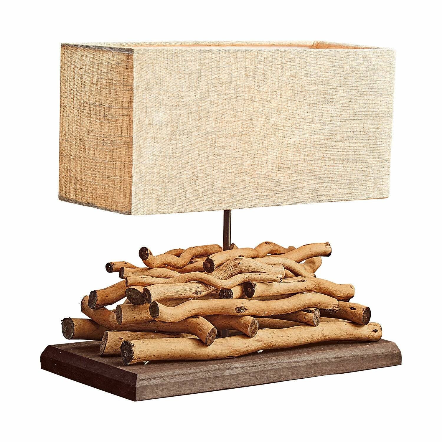 Mirabeau Tischleuchte Tischlampe Caribou leinen/braun, stilvolles Interieur, Fuß aus individuellen Zweigen