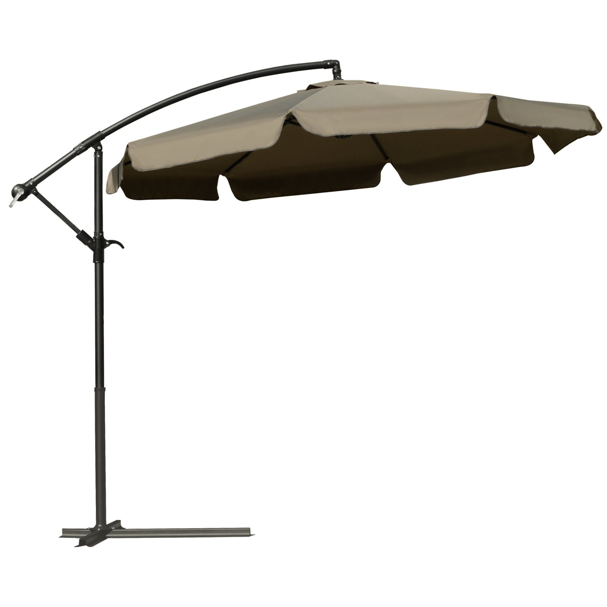 Outsunny Ampelschirm Mit Sonnenschutz mit Handkurbel Rüschen, LxB: 265x265 cm, Gartenschirm, Sonnenschirm, Polyester, Kaffee