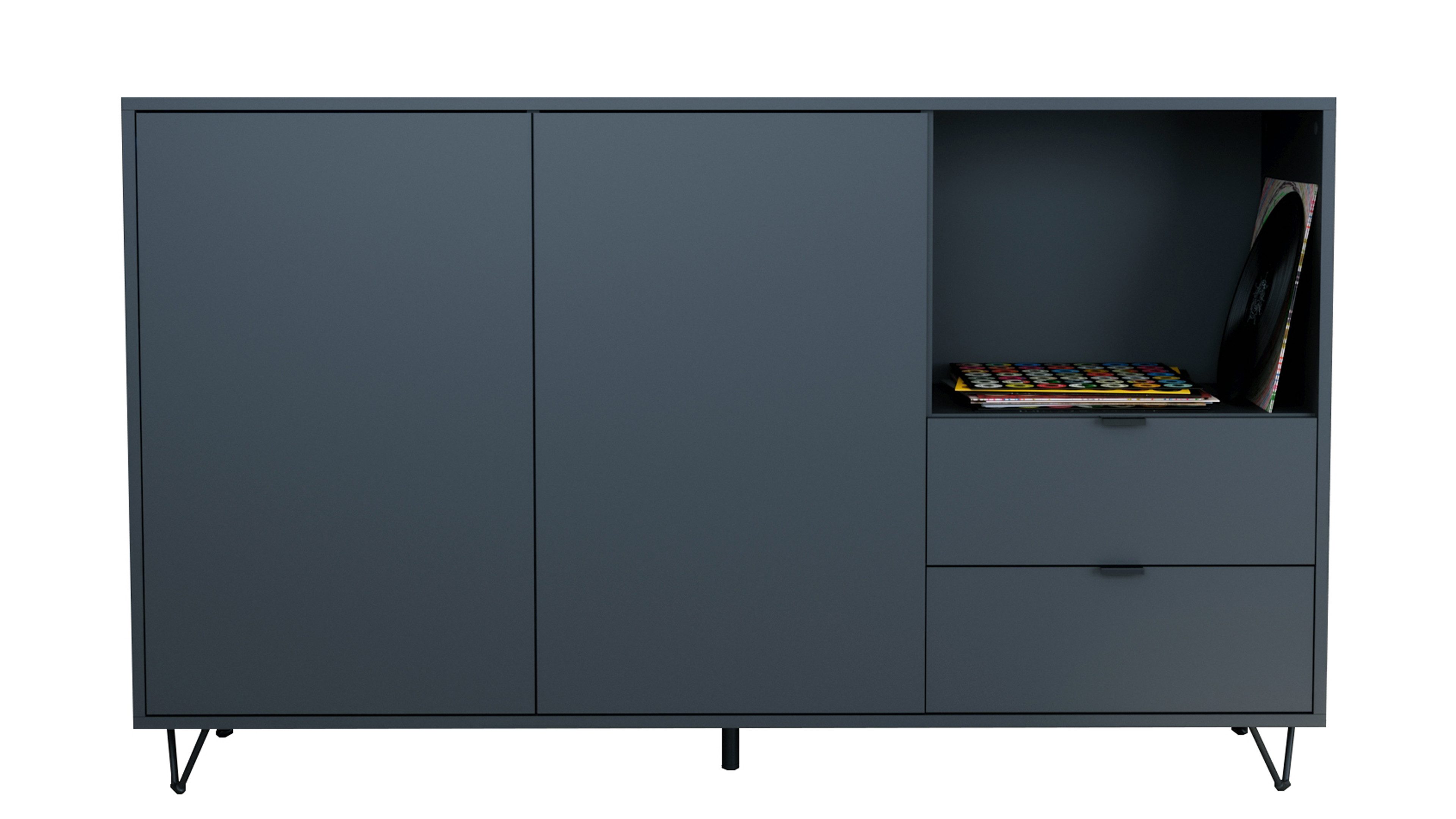 Vladon Sideboard Marino (Kommode mit 2 Türen Anthrazit matt, 2 Schubladen Anthrazit matt, Made in Germany), Korpus Anthrazit matt (152,5 x 90,5 x 37 cm)
