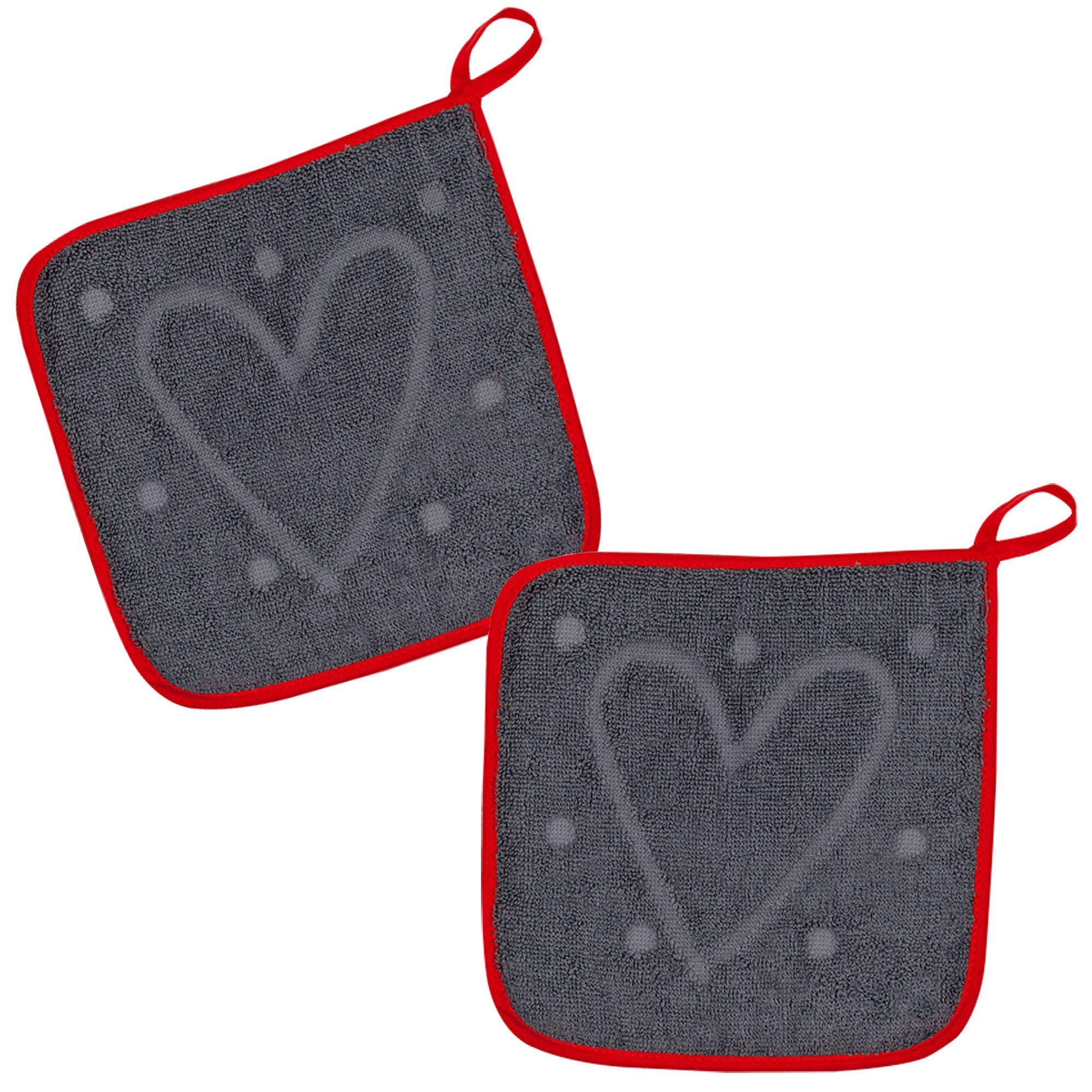 Kracht Topflappen 100% Liebe, (Set, 2-tlg., Set), 2er Set Topflappen, Baumwoll Frottier, ca. 22x22 cm